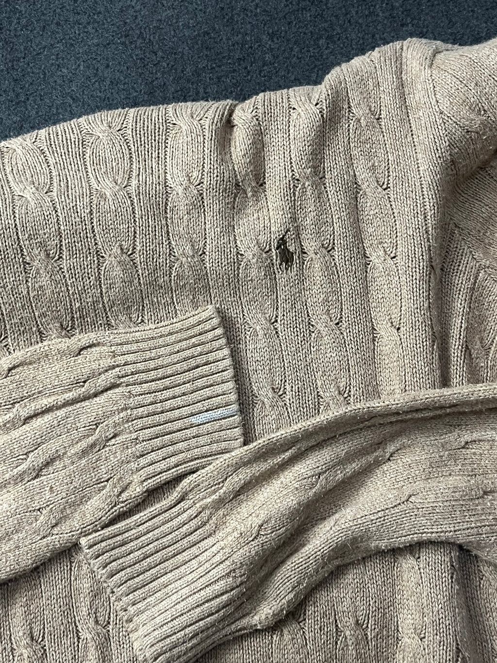 Polo Ralph Lauren cable-knit cotton crewneck sweater in a beige