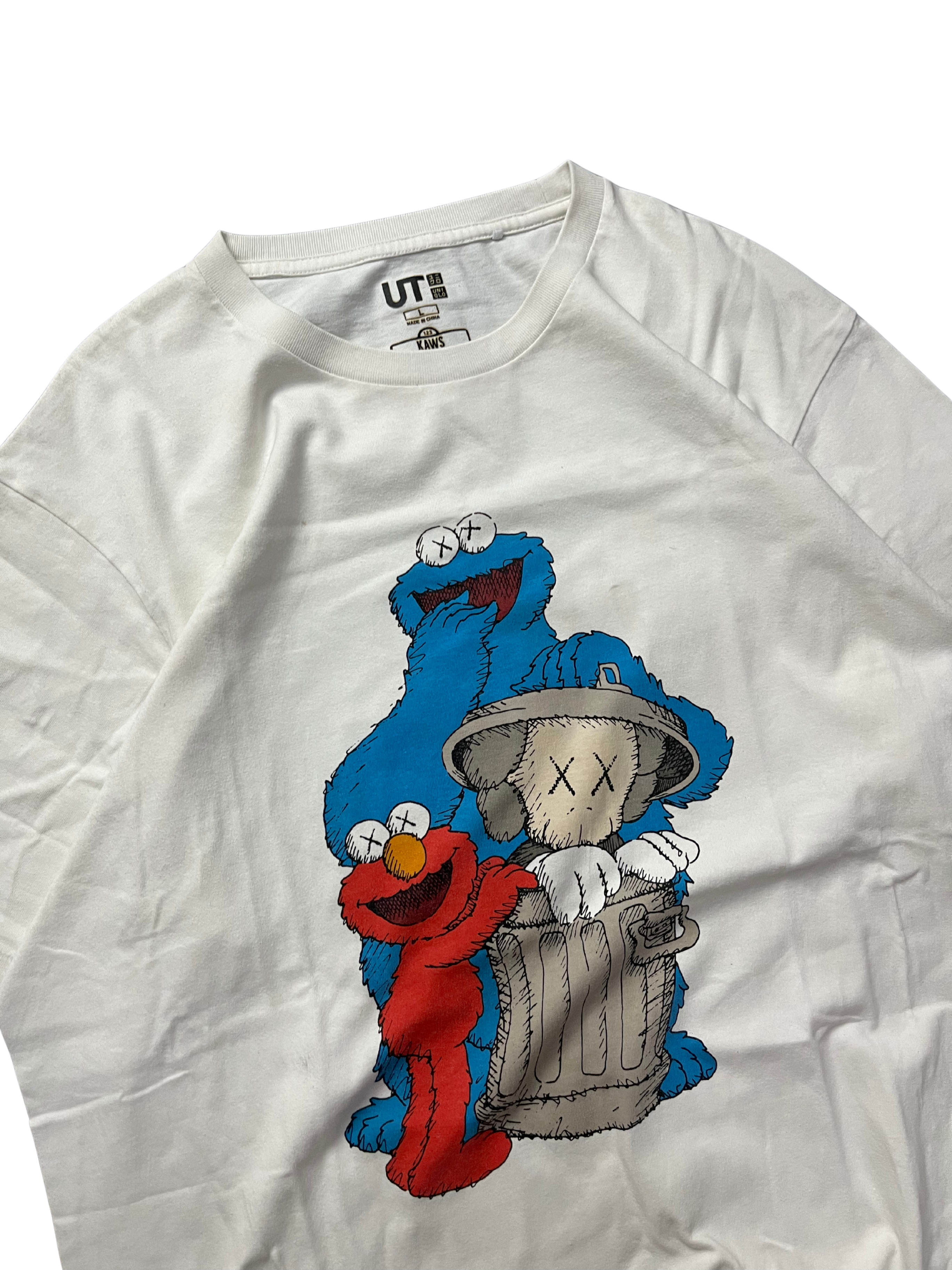 Kaws x Uniqlo x Sesame Street Companion Trash Can Tee White