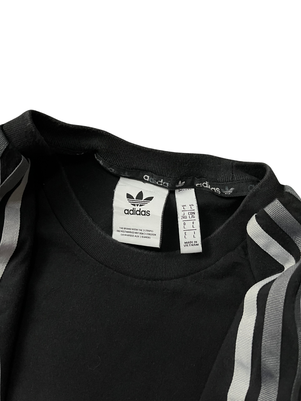 Adidas Originals Stripe Logo Micro Mark Round Neck Casual Short Sleeve Black