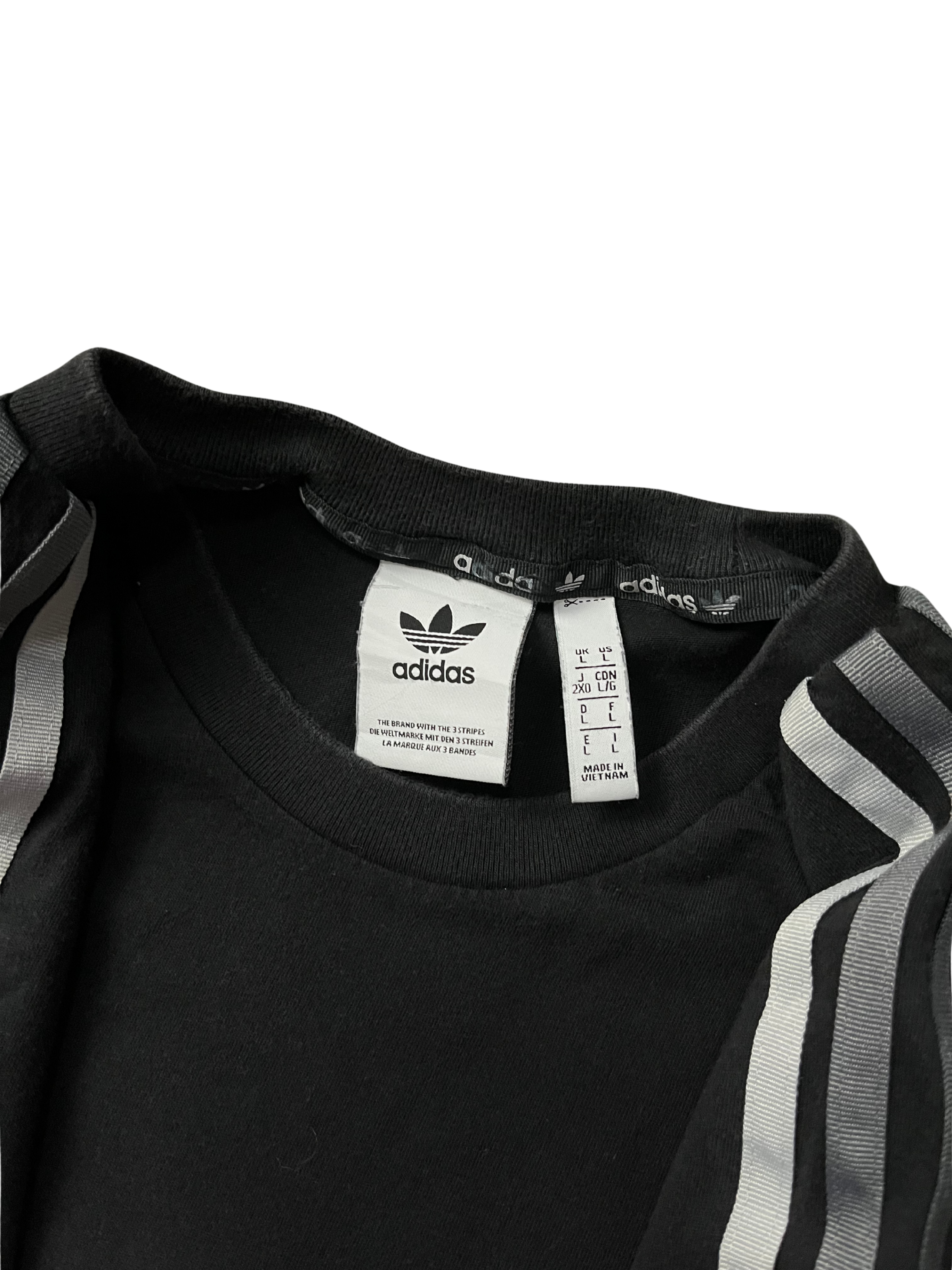 Adidas Originals Stripe Logo Micro Mark Round Neck Casual Short Sleeve Black
