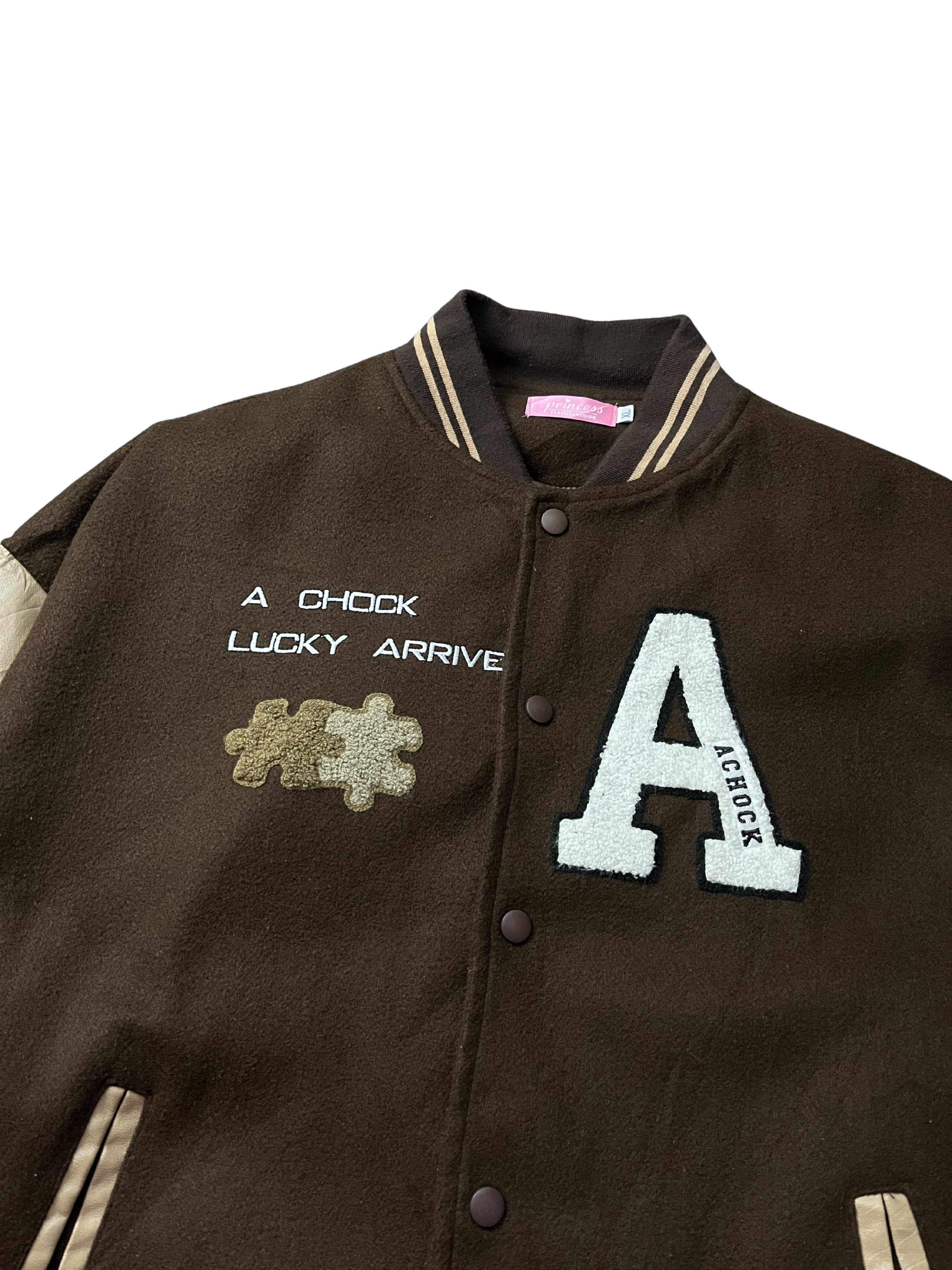 Brown and white varsity jacket Yesstyle Barely work