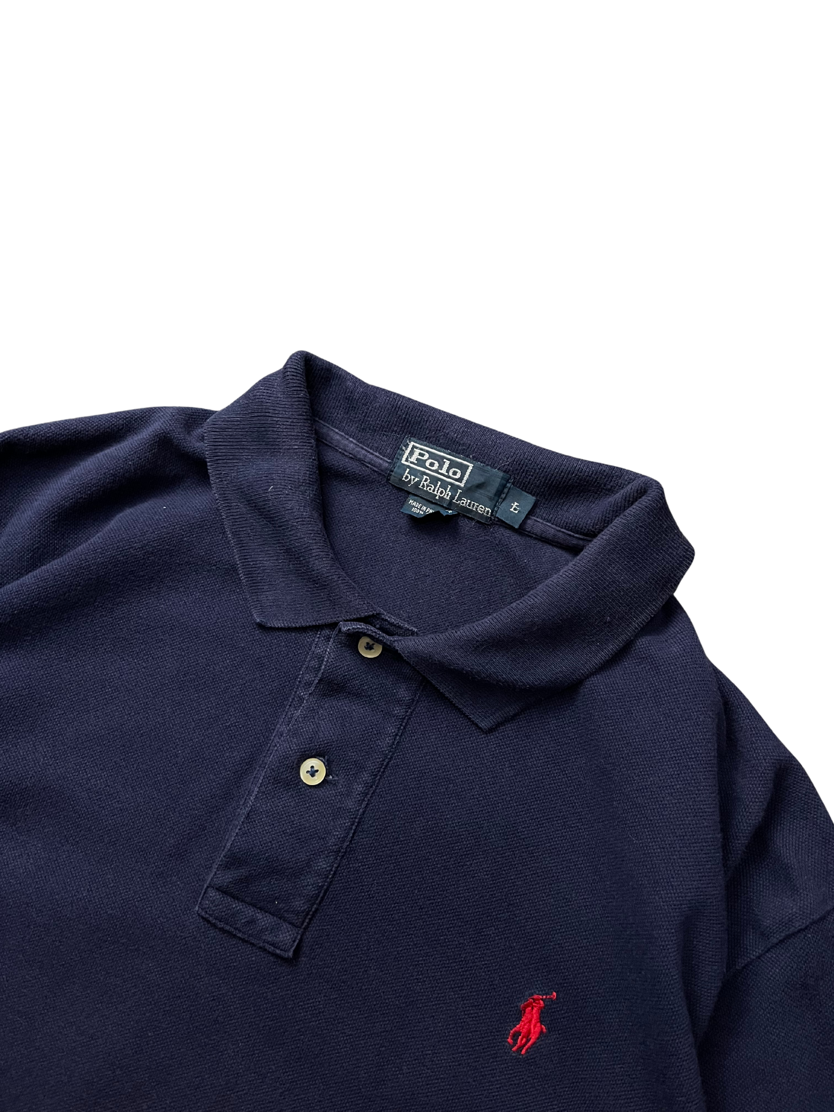 Ralph Lauren Pony Polo Shirt in navy blue cotton mesh with a red embroidered pony