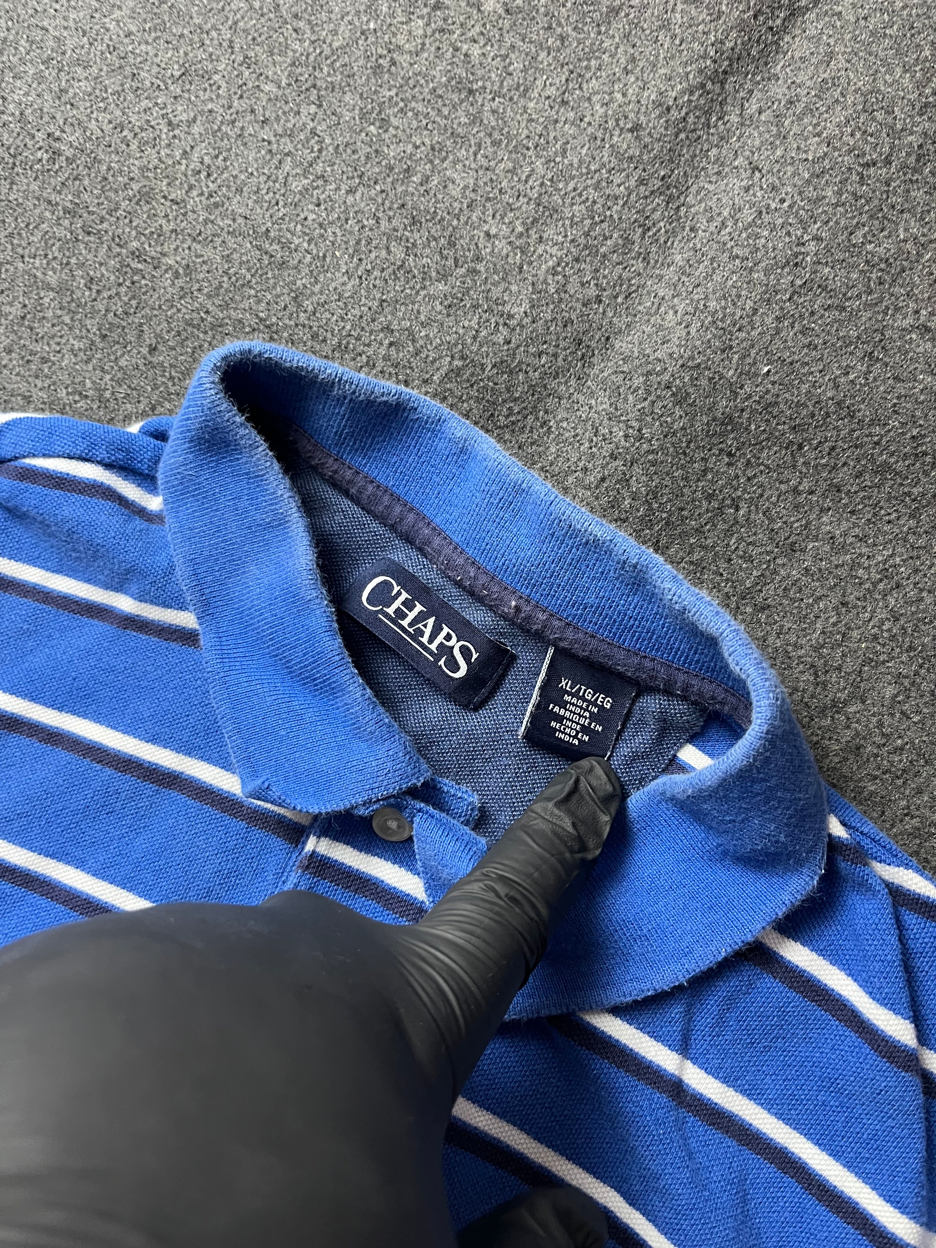 CHAPS Short Sleeve Golf Polo  Blue/Black/White Striped