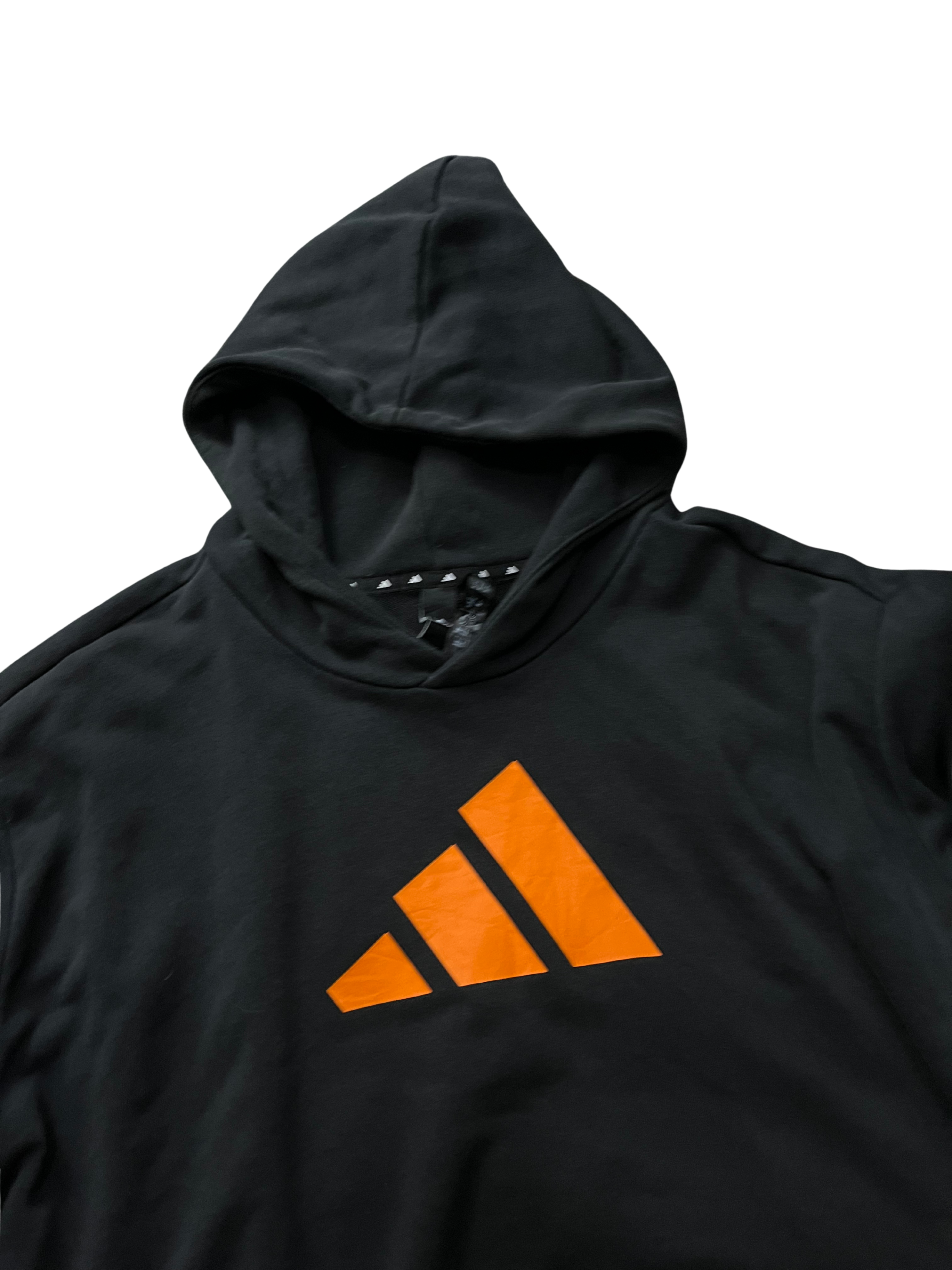 Adidas Future Icons Hoodie in black with an orange logo
