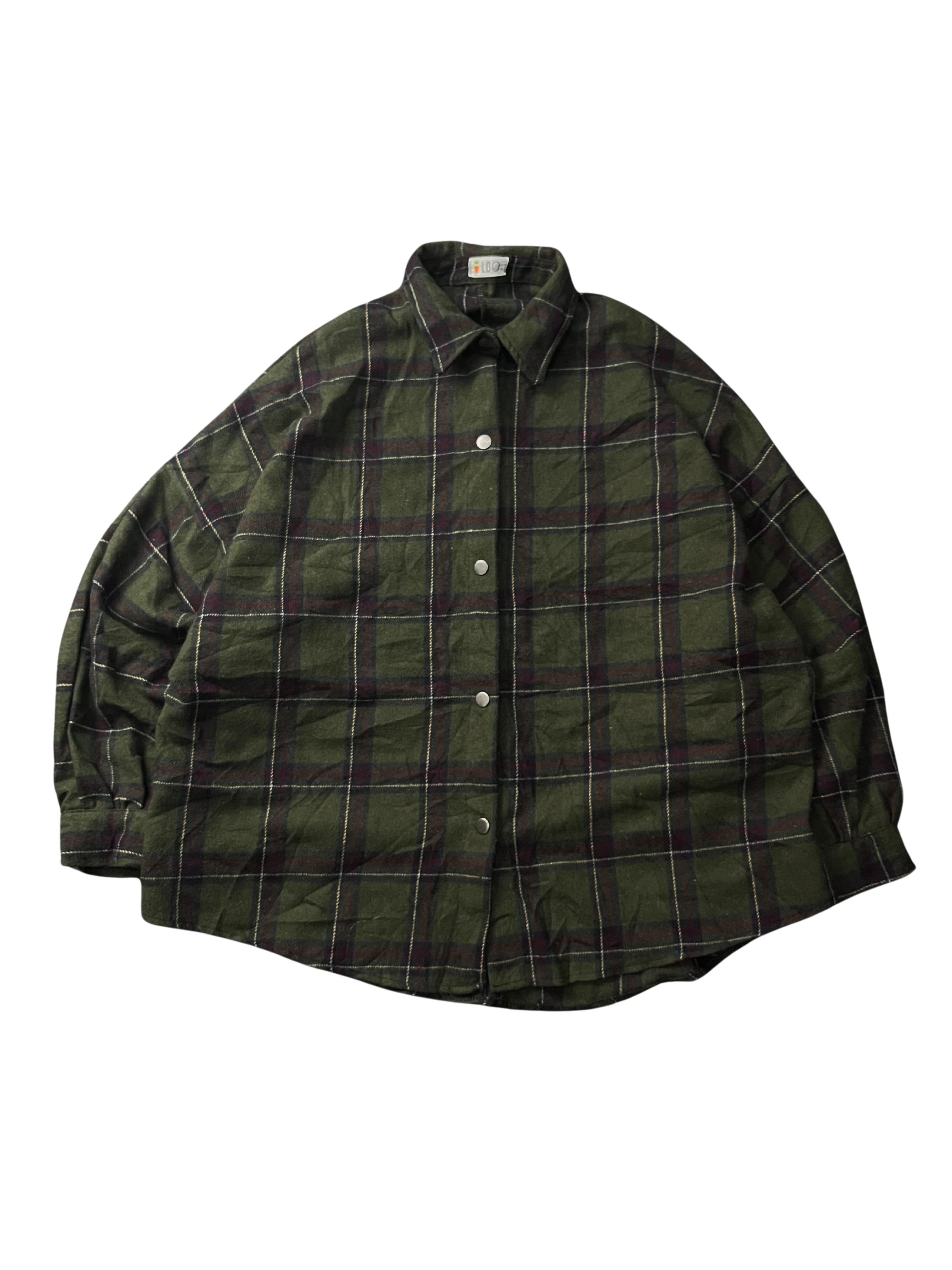 LBO Green Plaid Fleece Snap Button Front Long Sleeve