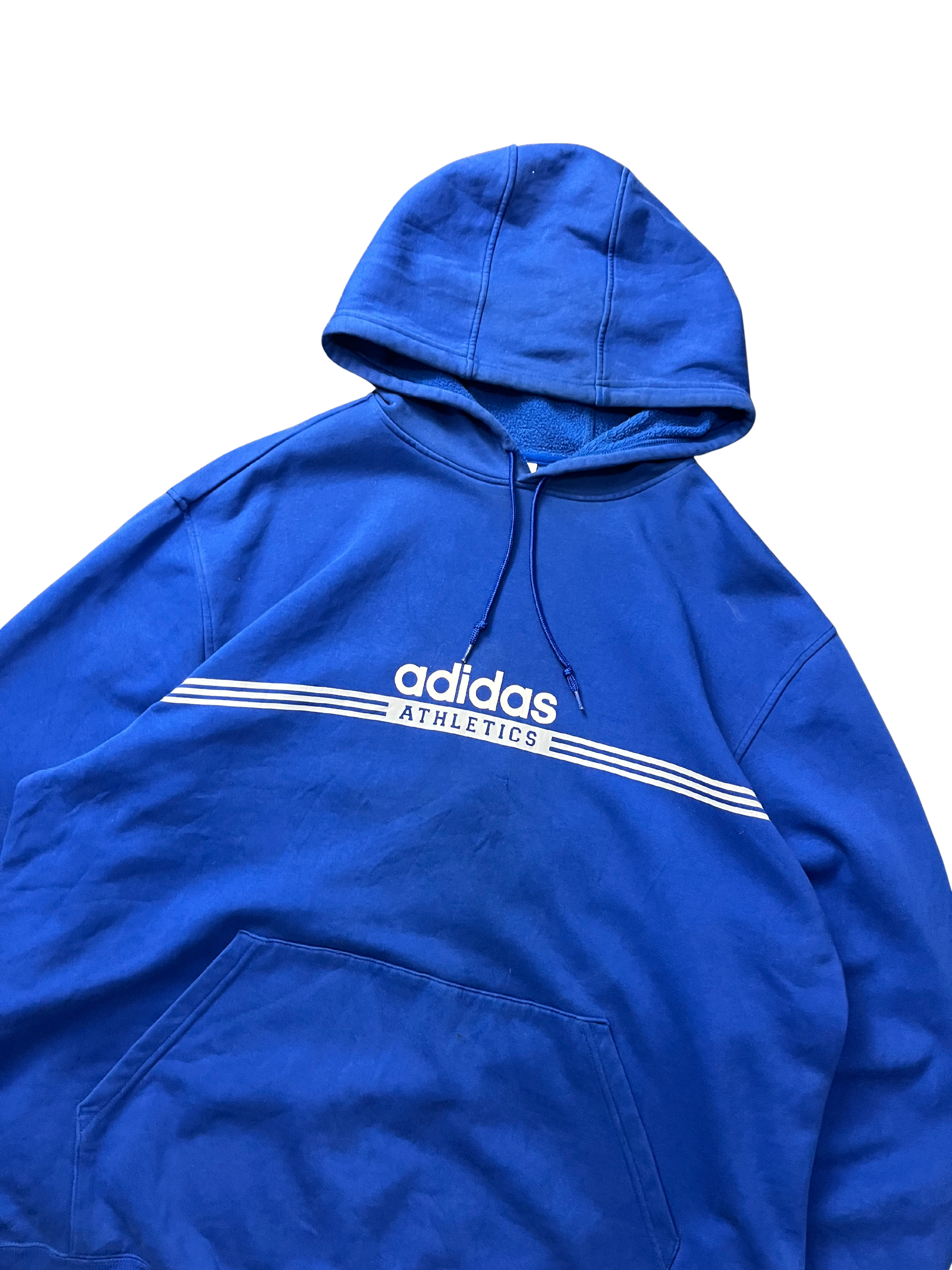 Adidas Vintage Y2K Spellout Stripe Logo Hoodie Men's Medium Blue Pullover