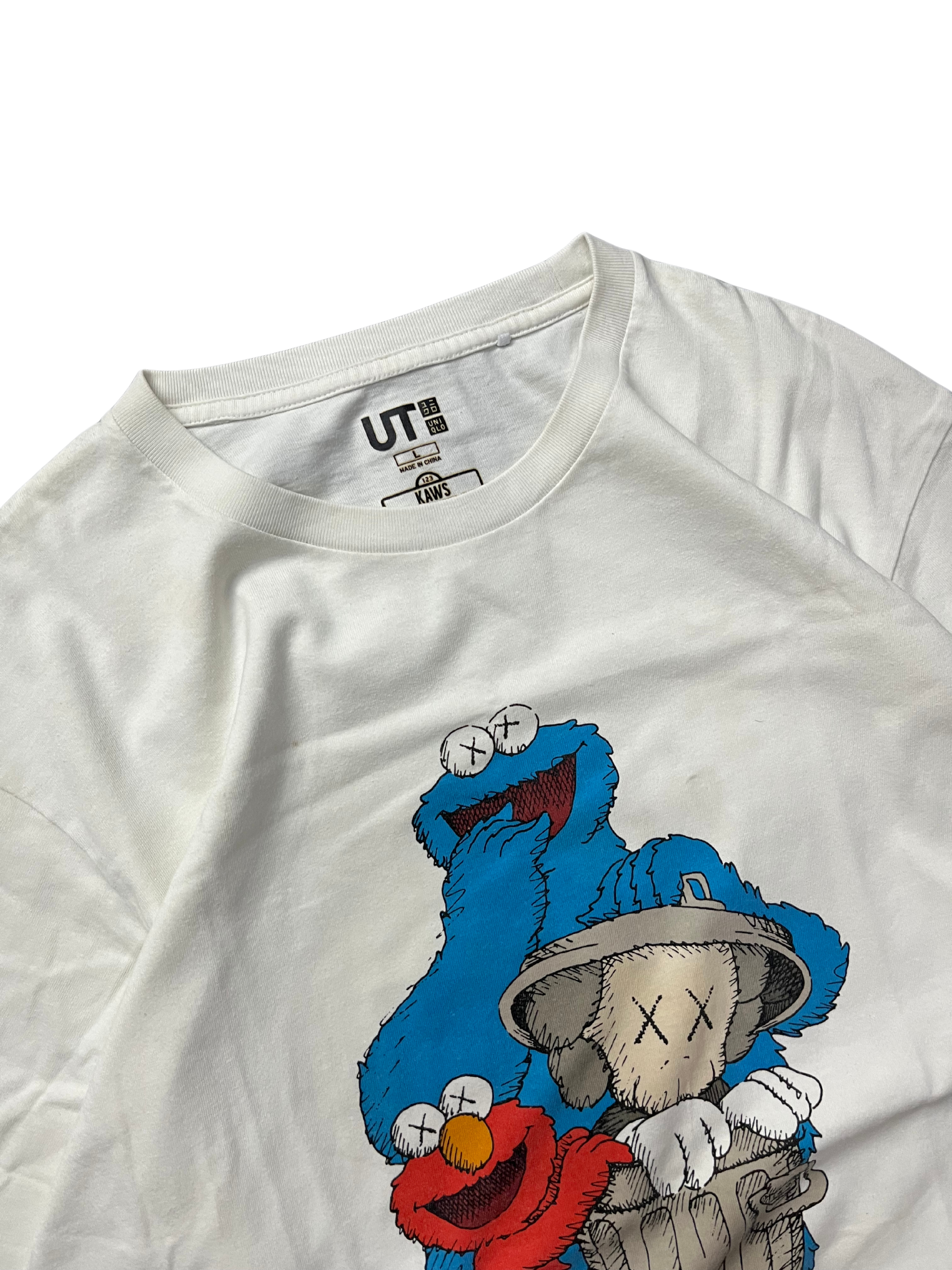 Kaws x Uniqlo x Sesame Street Companion Trash Can Tee White