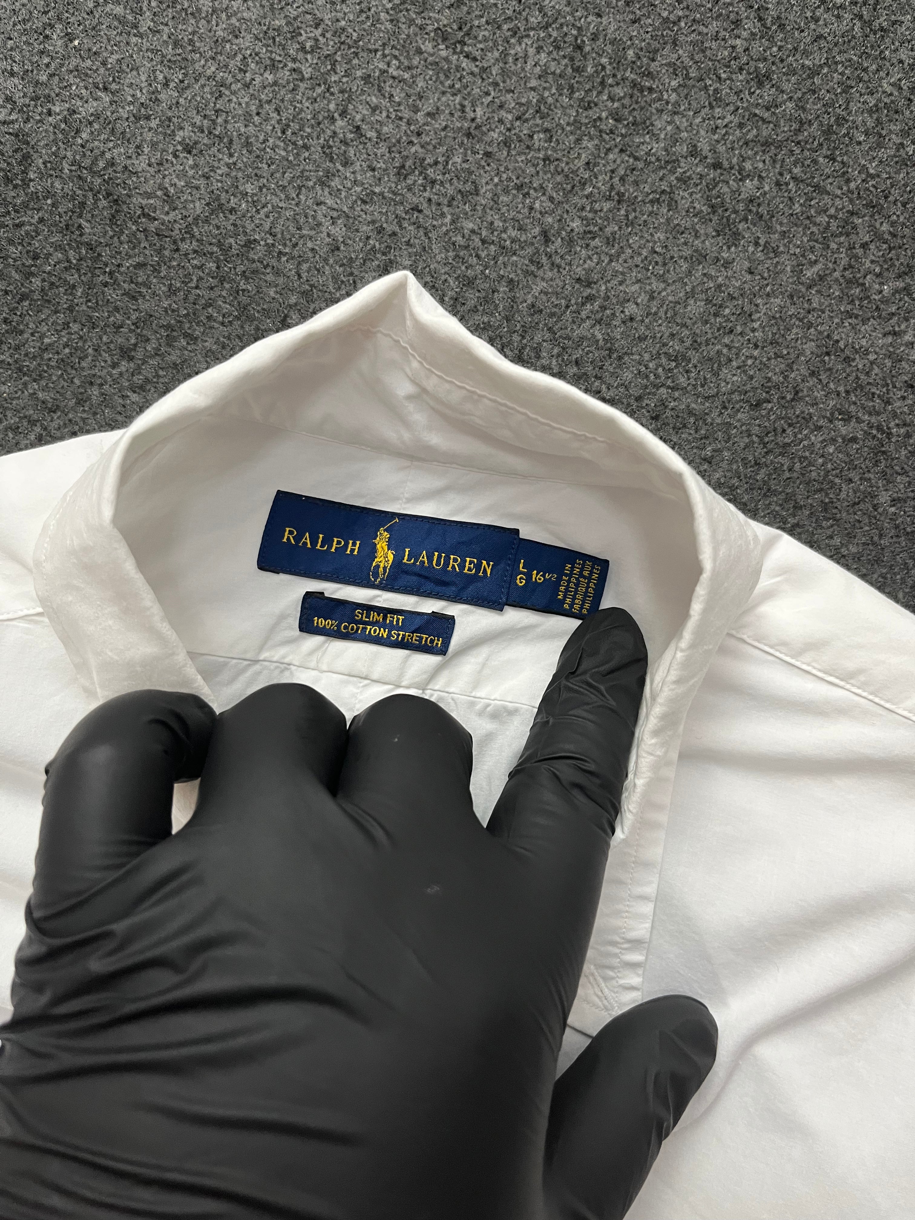 Polo Ralph Lauren long-sleeve cotton Oxford button-down shirt with a blue embroidered Pony logo