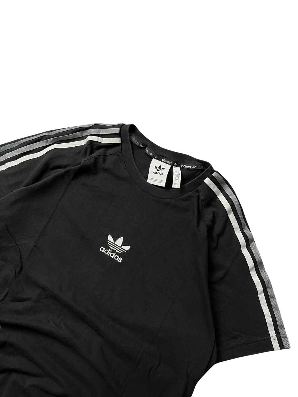 Adidas Originals Stripe Logo Micro Mark Round Neck Casual Short Sleeve Black