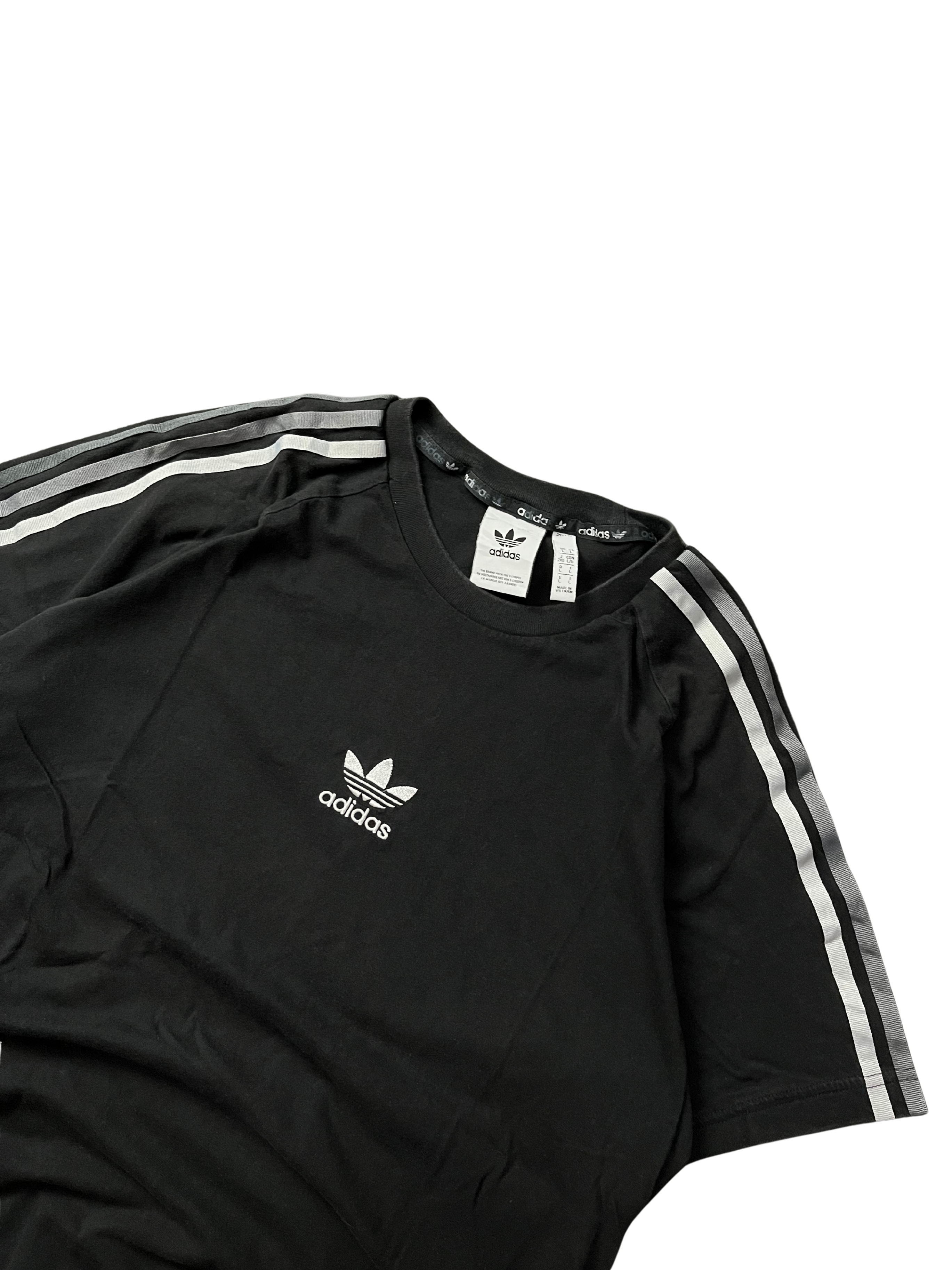 Adidas Originals Stripe Logo Micro Mark Round Neck Casual Short Sleeve Black