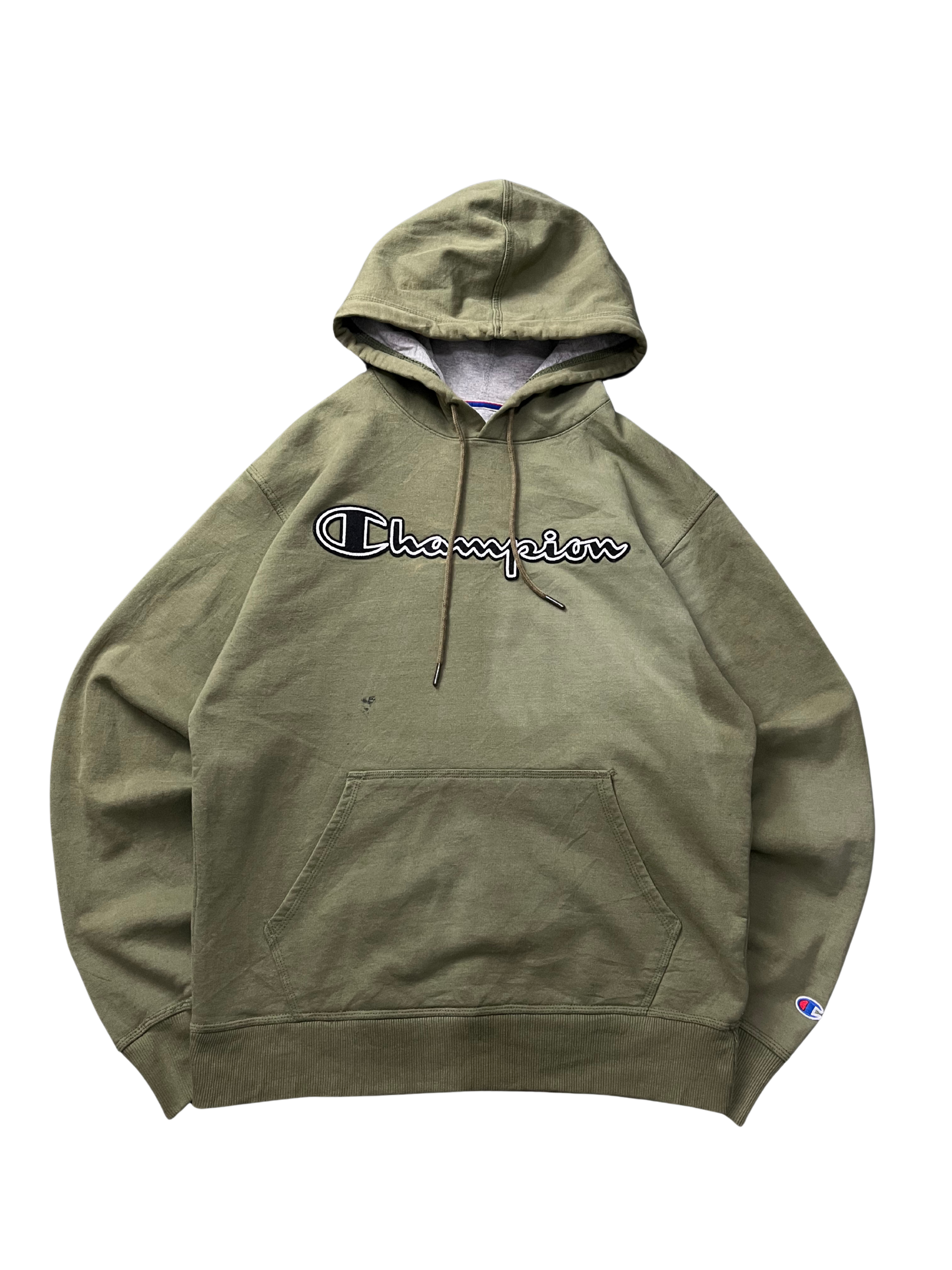 Champion Mens Powerblend Pullover Hoodie Chainstitch Cargo Olive