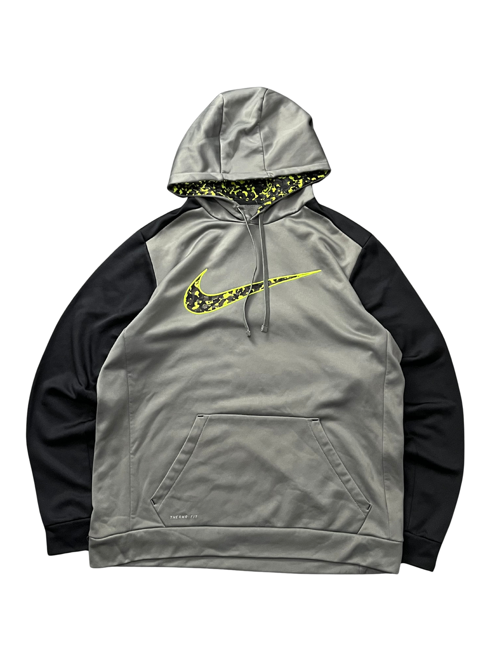 Nike Hoodie Mens Large Gray Black Green Swoosh Logo Pullover Hooded Sweatshirt