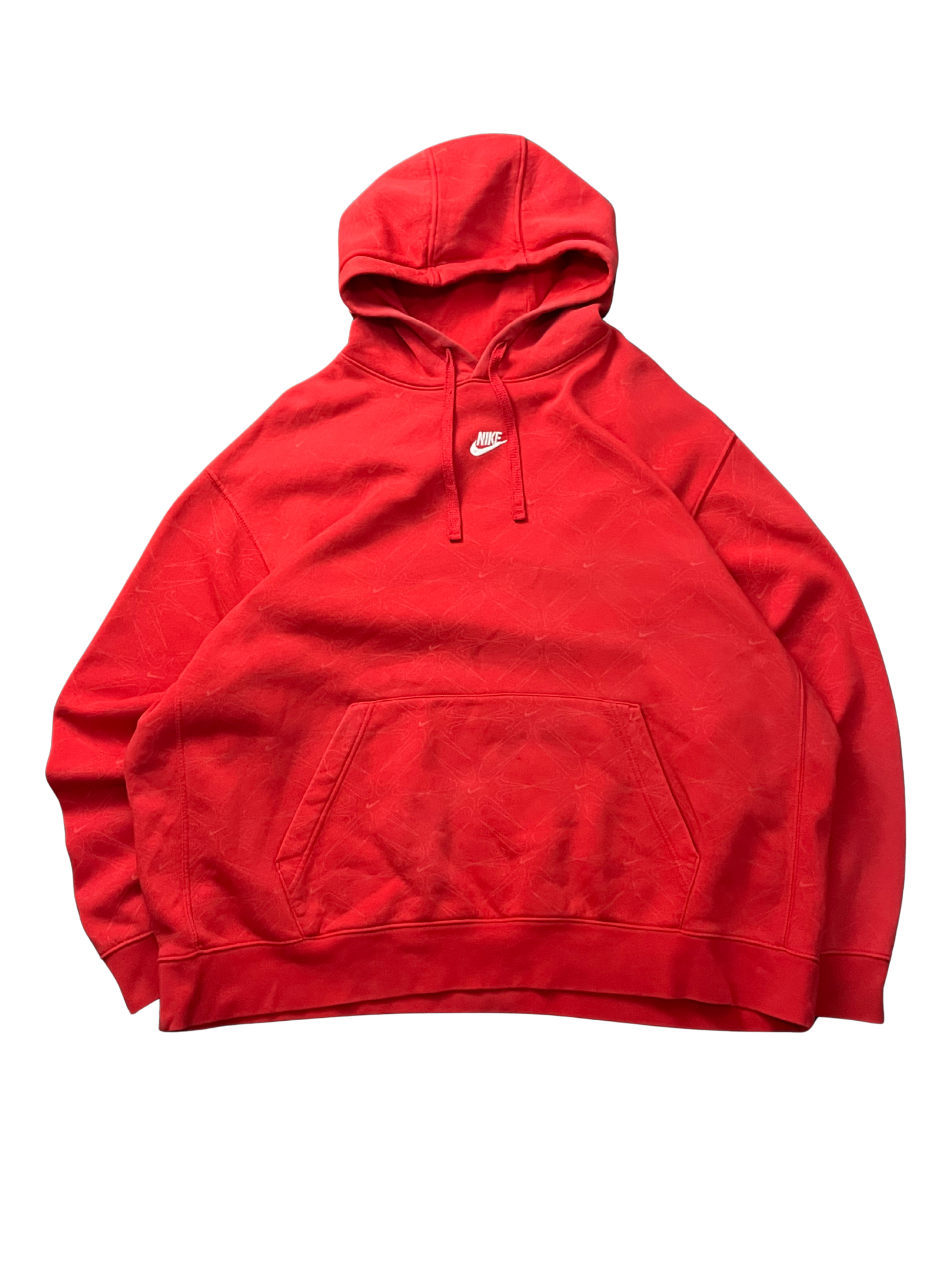 Red nike hoodie with nike all over