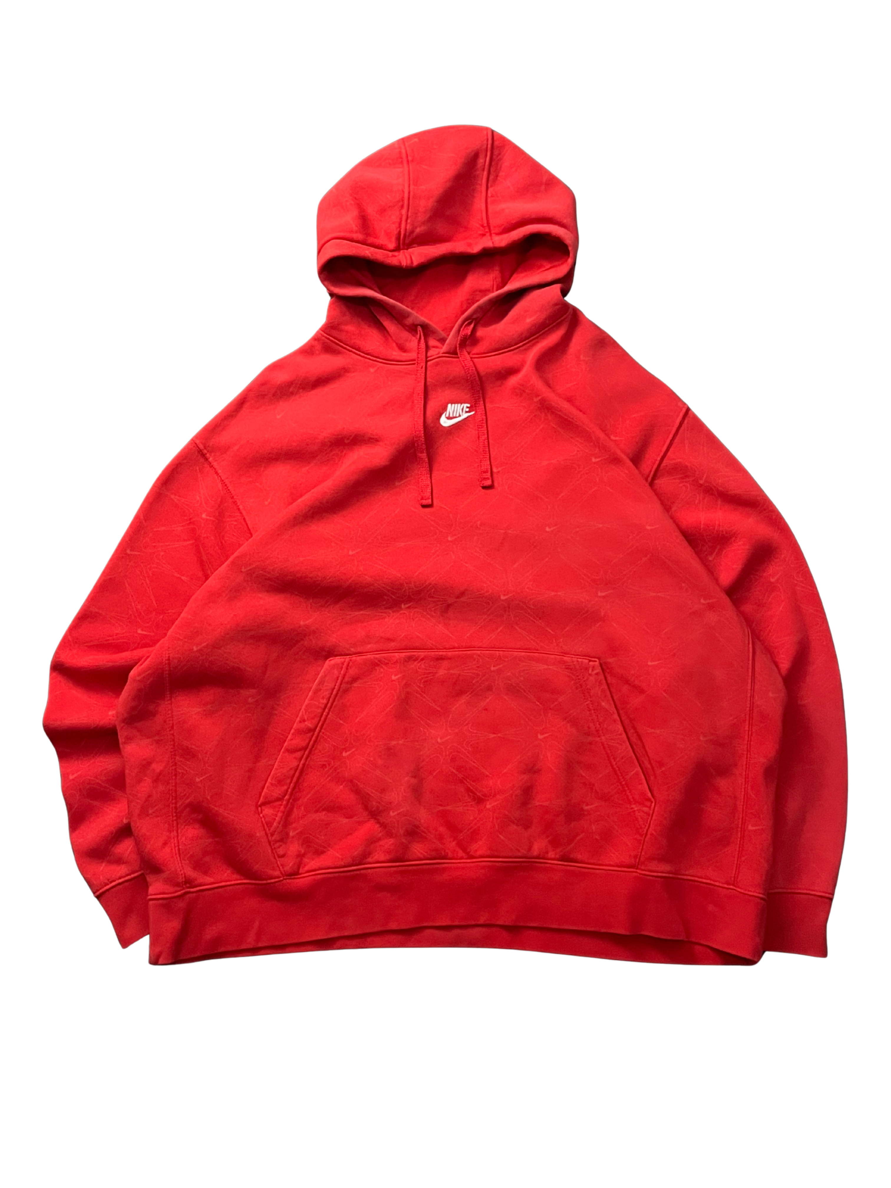 Red nike hoodie with nike all over