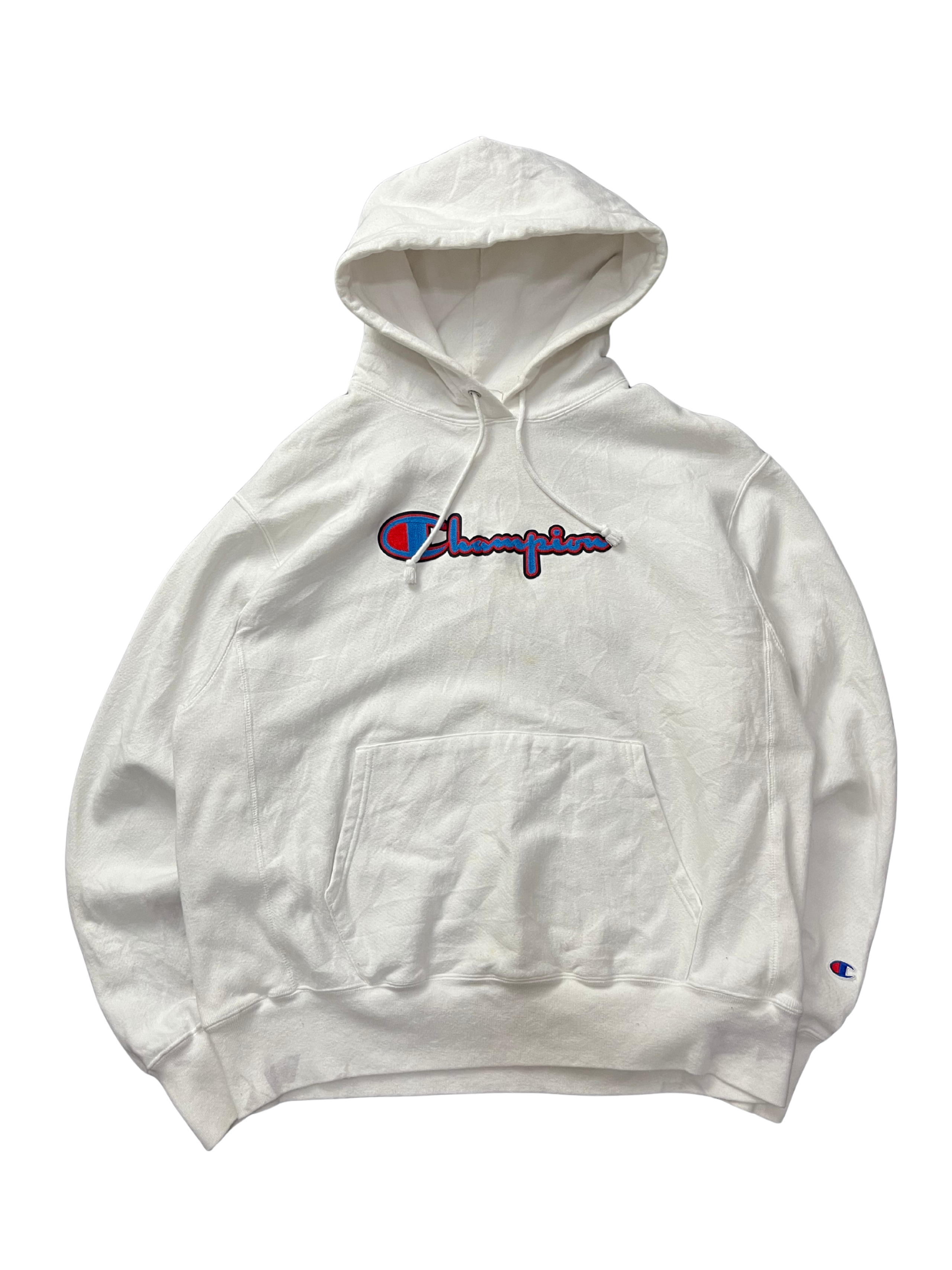 Champion Athletic Wear White Pullover Hoodie Sweatshirt Adult