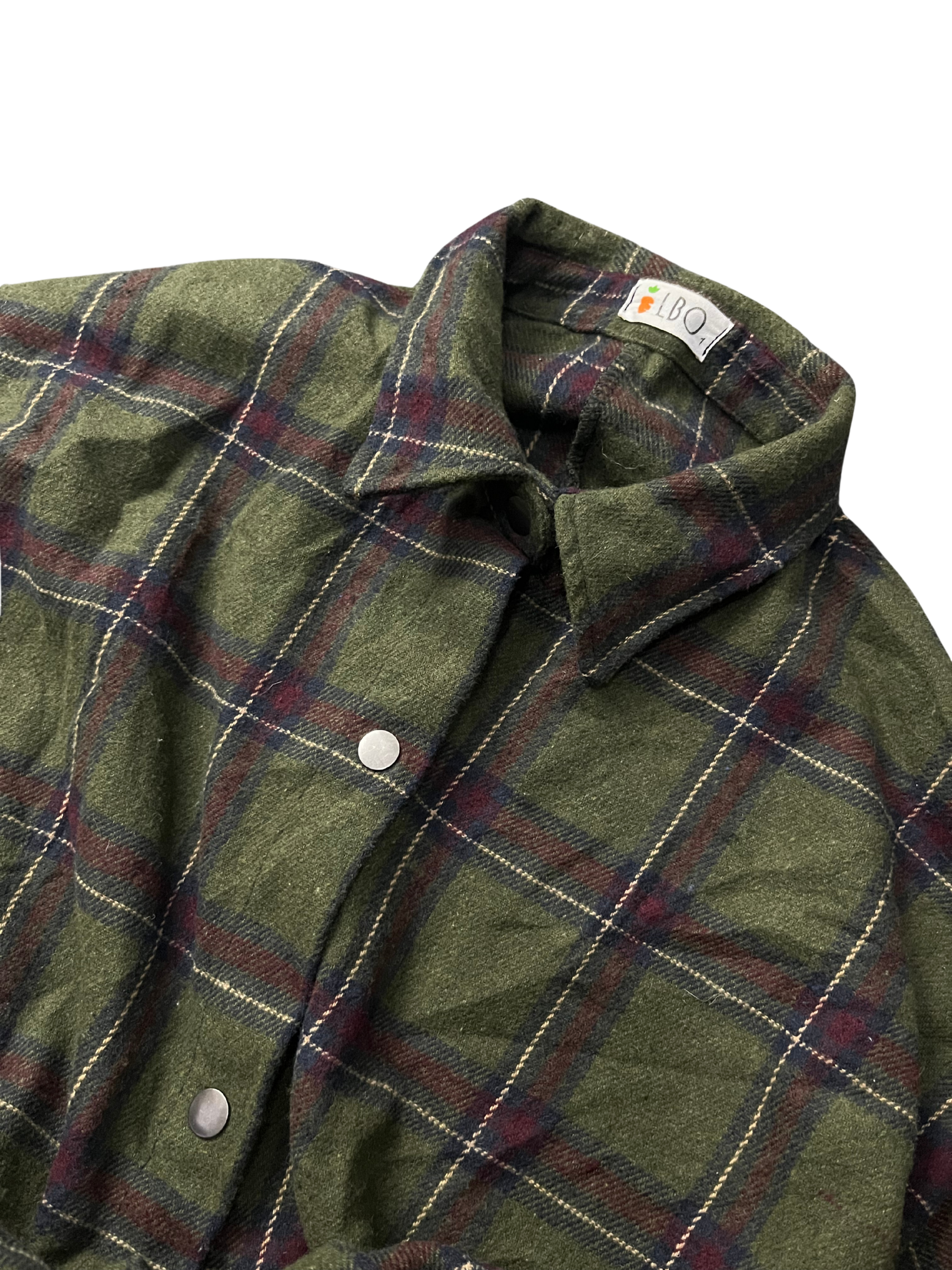 LBO Green Plaid Fleece Snap Button Front Long Sleeve