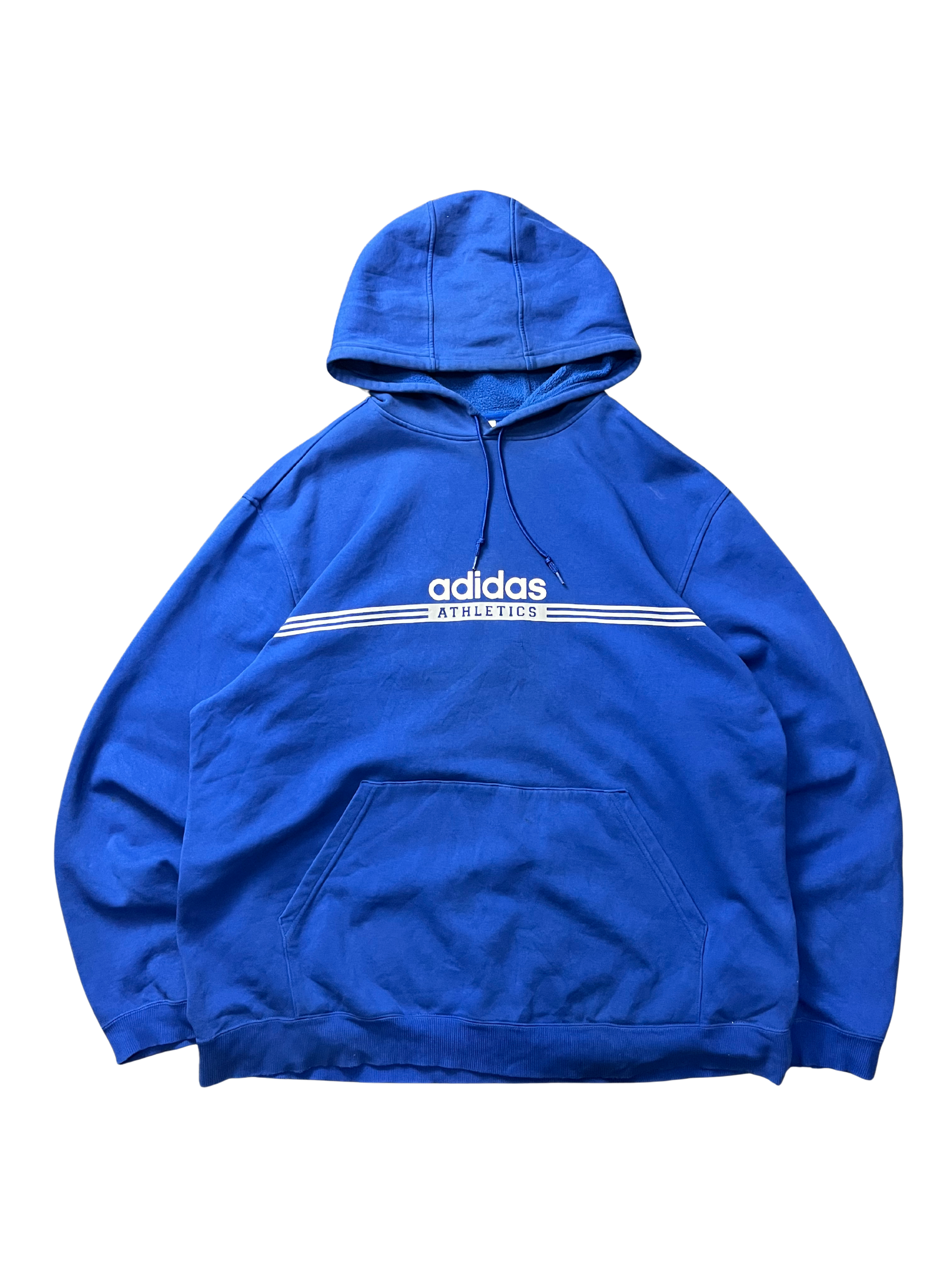 Adidas Vintage Y2K Spellout Stripe Logo Hoodie Men's Medium Blue Pullover