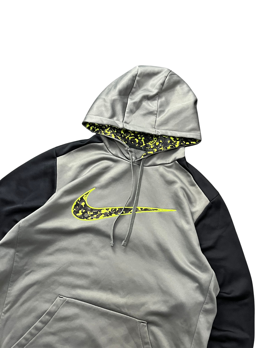 Nike Hoodie Mens Large Gray Black Green Swoosh Logo Pullover Hooded Sweatshirt