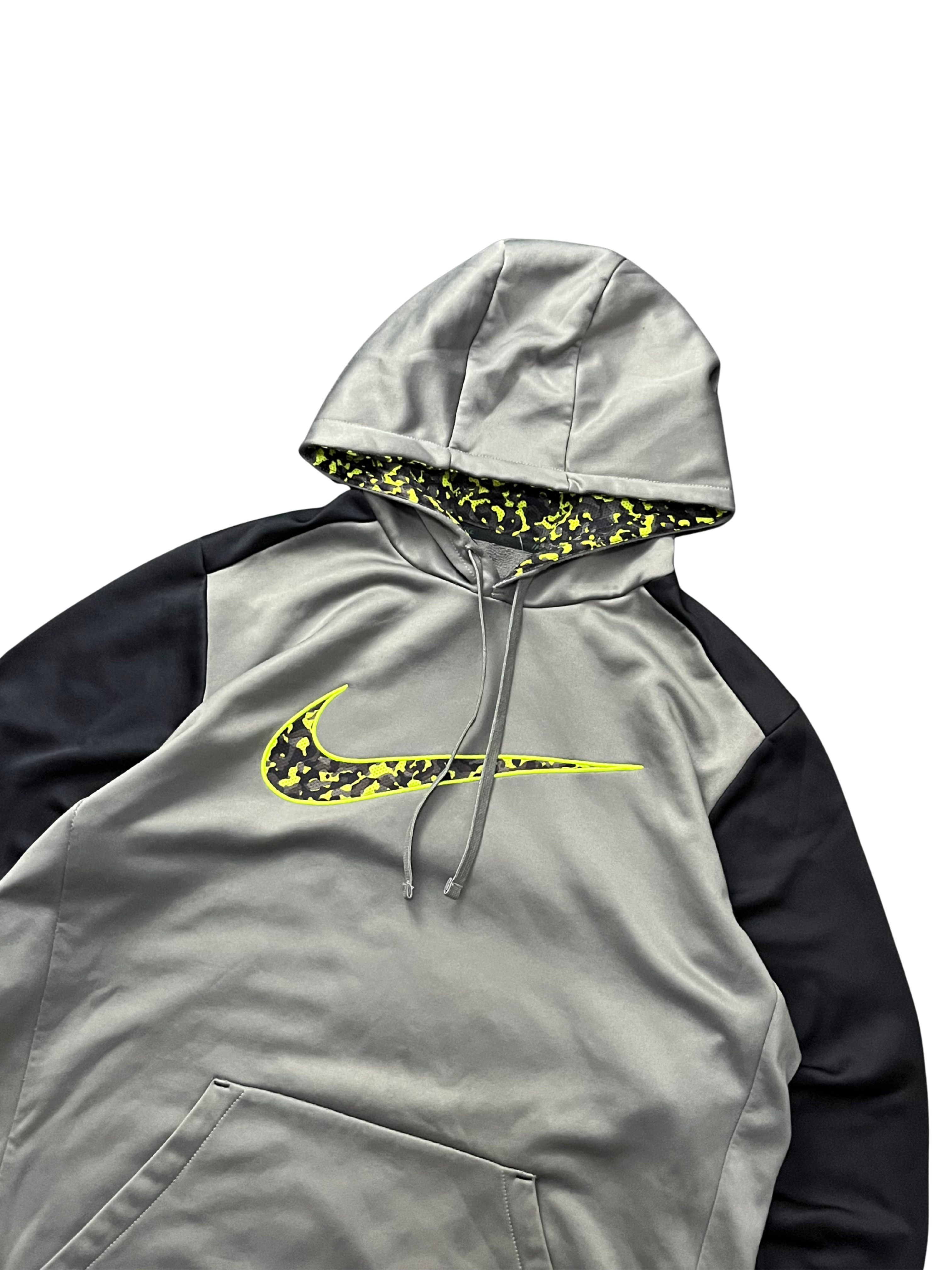 Nike Hoodie Mens Large Gray Black Green Swoosh Logo Pullover Hooded Sweatshirt