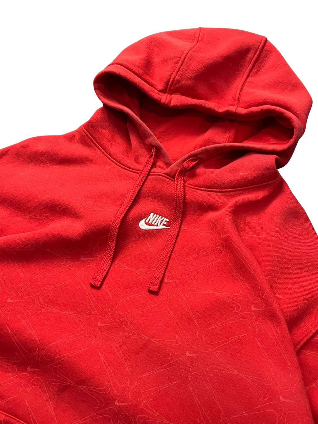 Red nike hoodie with nike all over