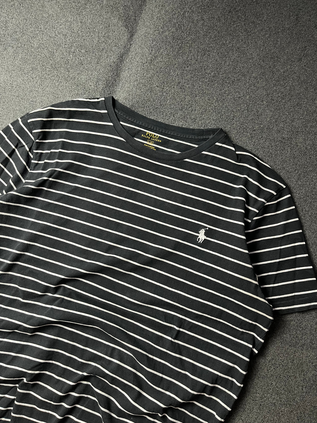 Polo Ralph Lauren  Black White Stripe Custom Slim Fit Preppy Casual
