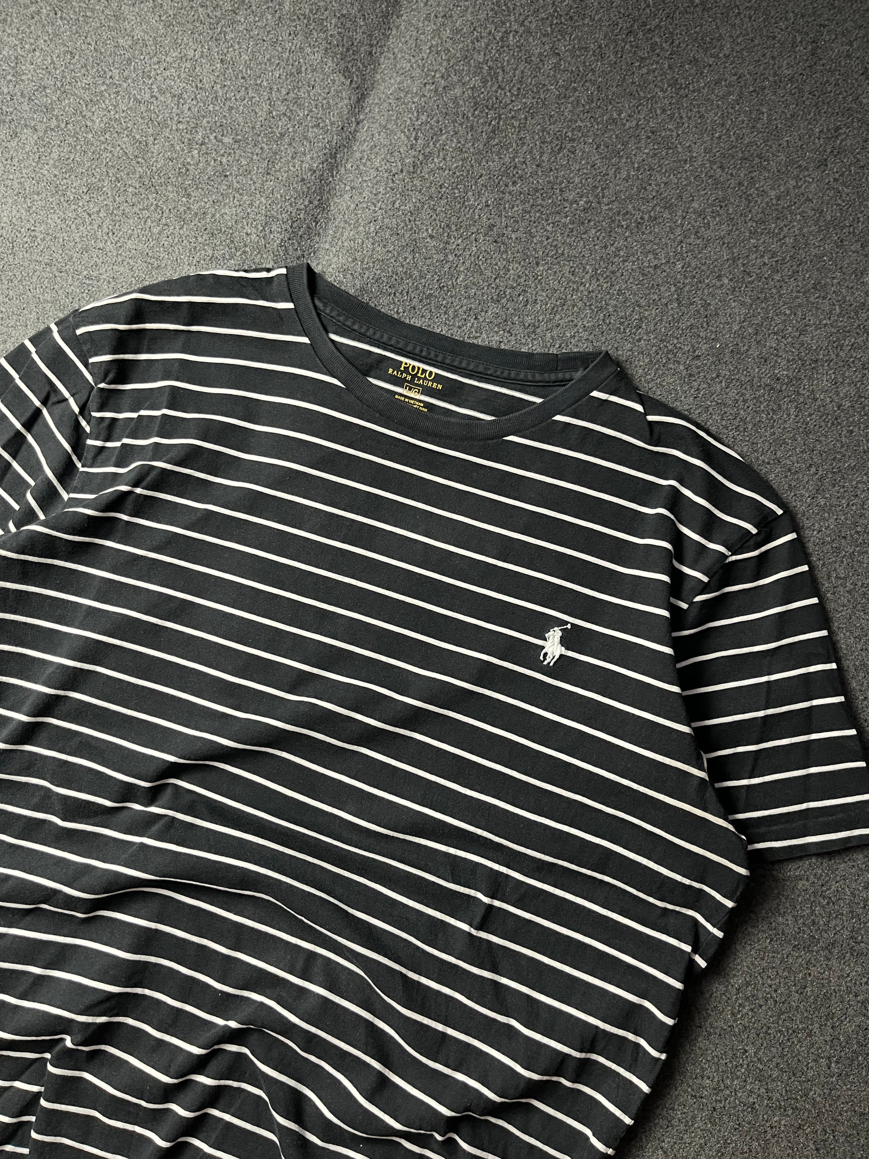 Polo Ralph Lauren  Black White Stripe Custom Slim Fit Preppy Casual