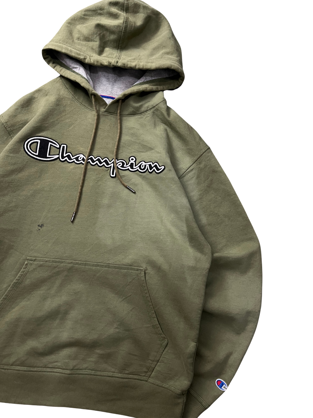 Champion Mens Powerblend Pullover Hoodie Chainstitch Cargo Olive