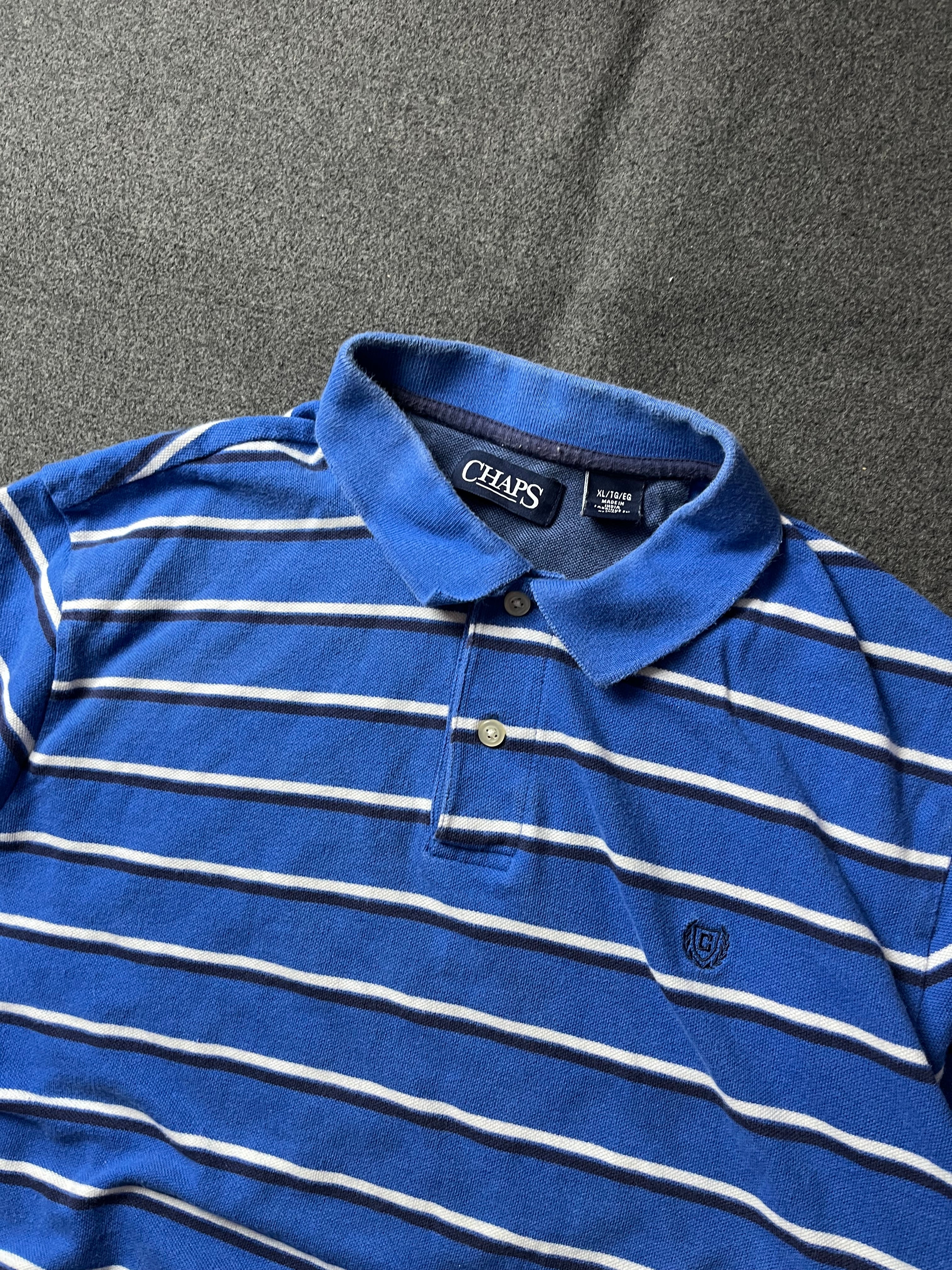 CHAPS Short Sleeve Golf Polo  Blue/Black/White Striped