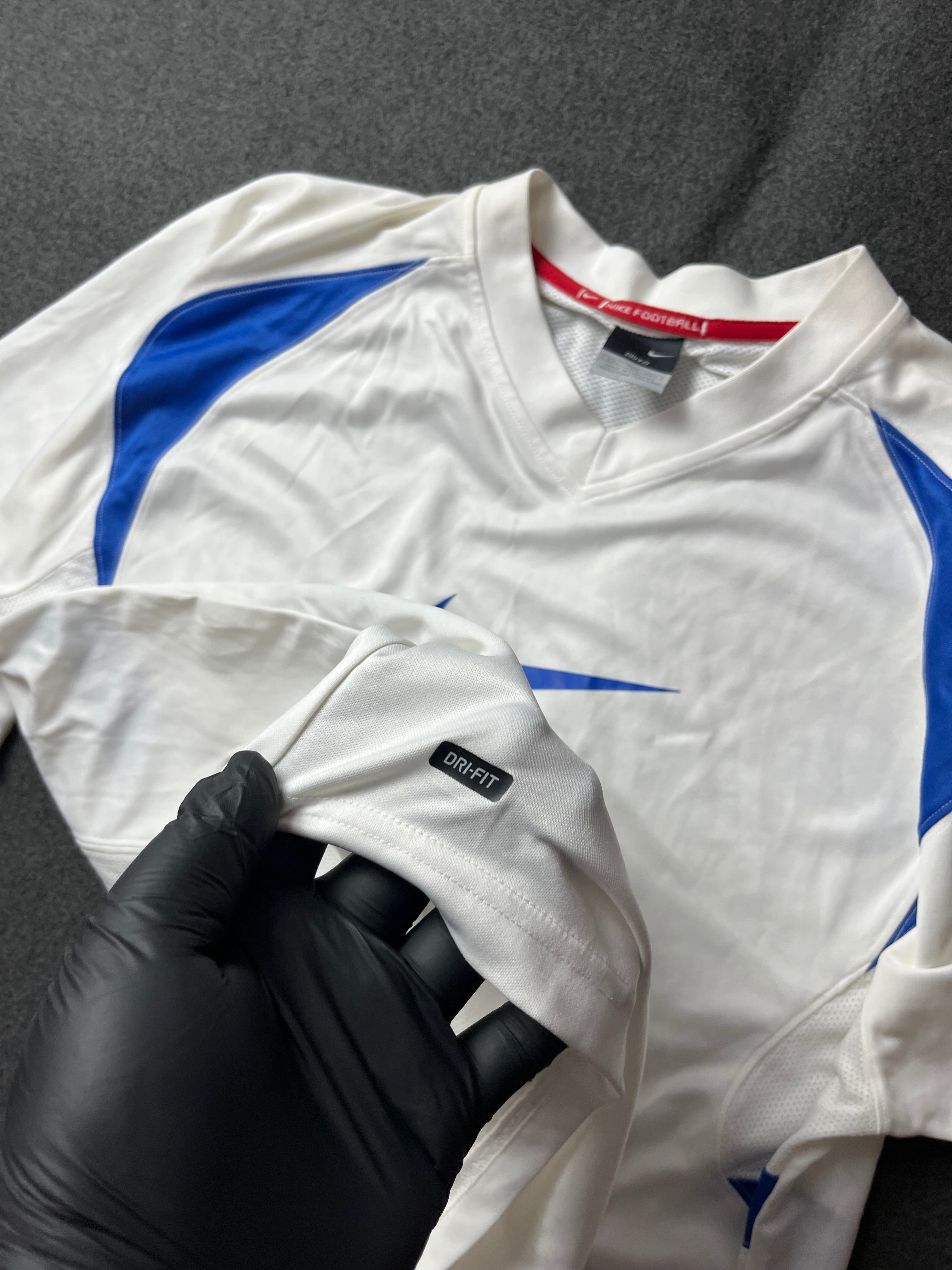 Nike Dri-FIT Game Shirt, White Blue, Big Swoosh