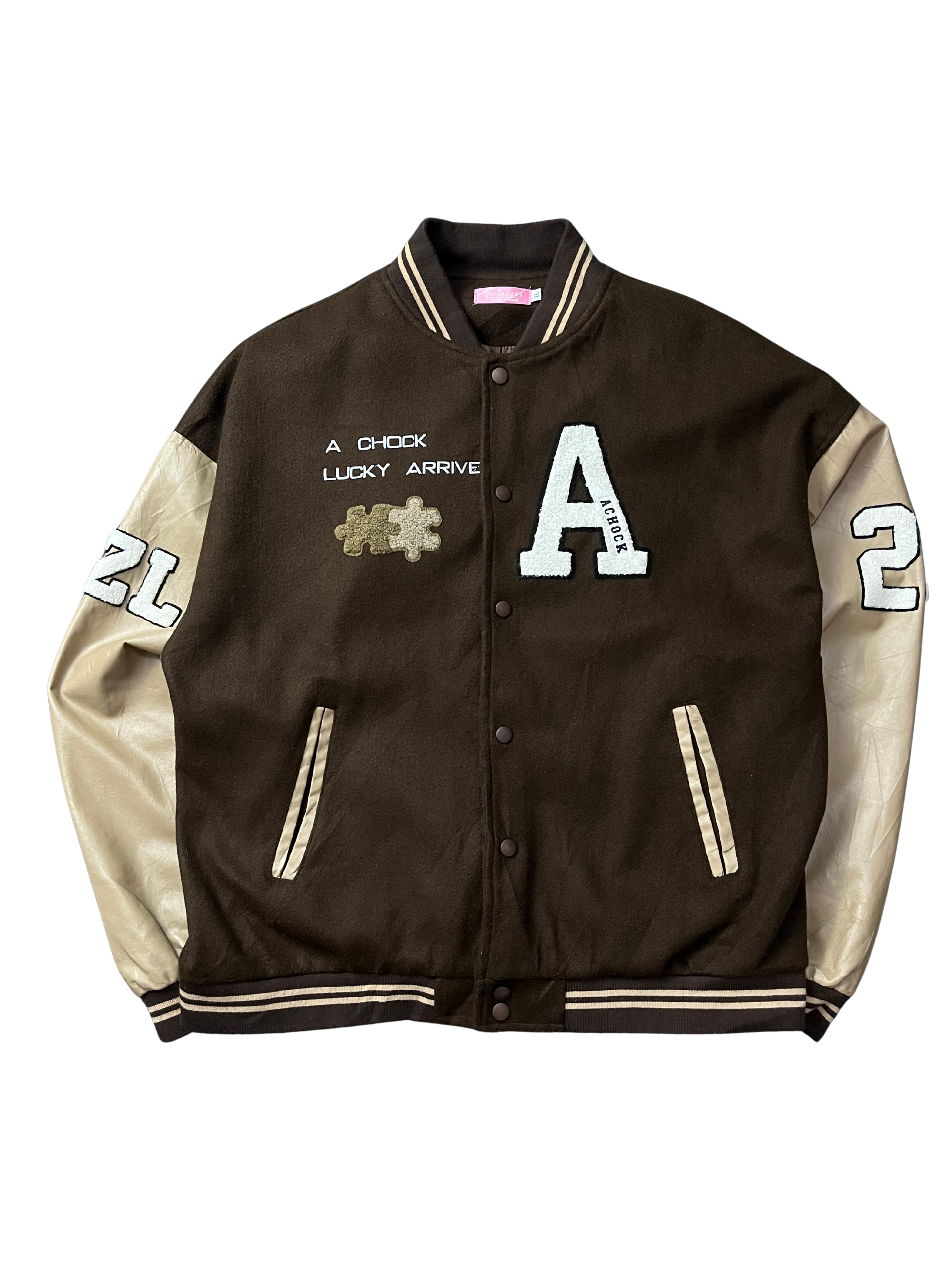 Brown and white varsity jacket Yesstyle Barely work