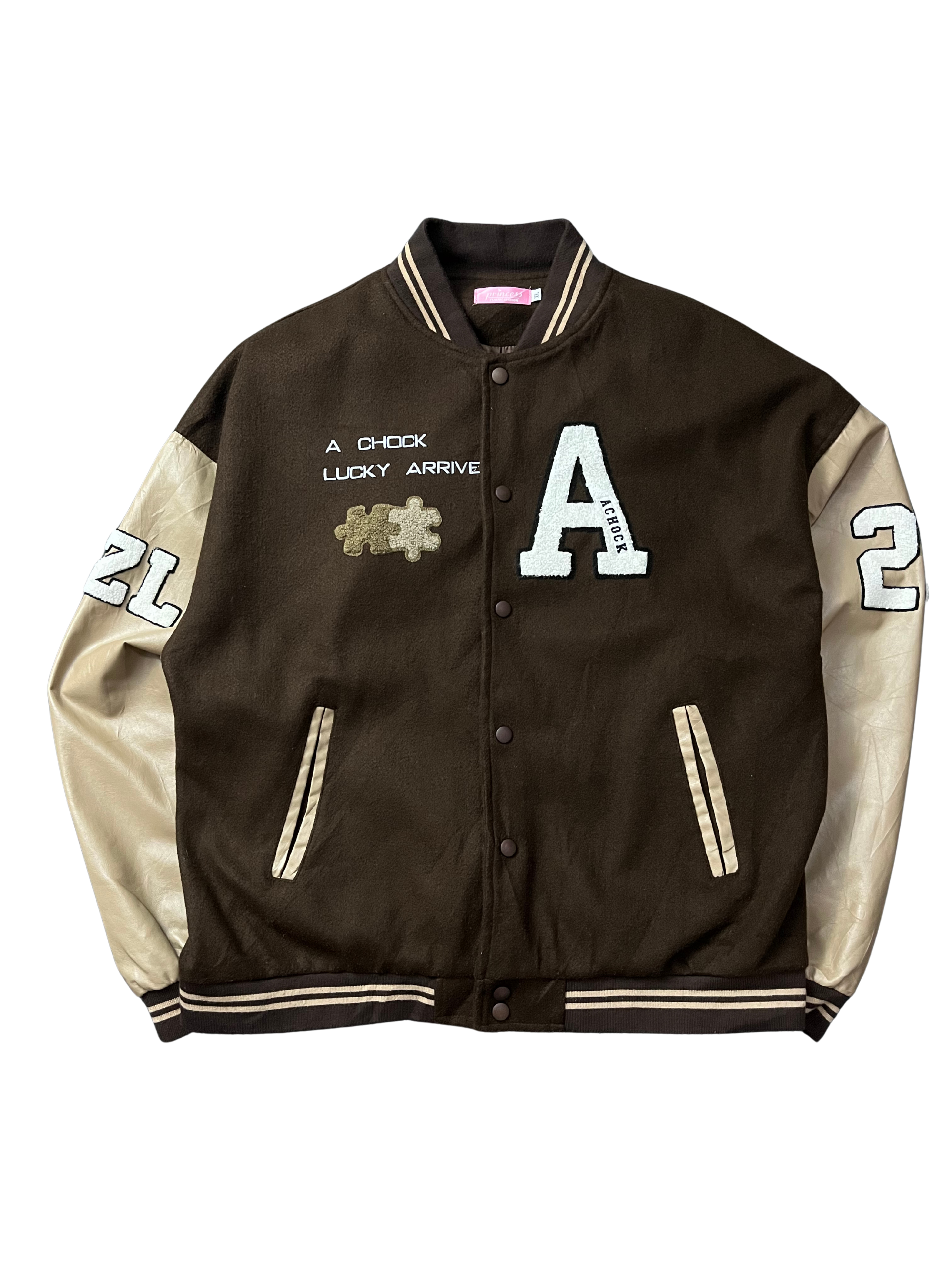 Brown and white varsity jacket Yesstyle Barely work