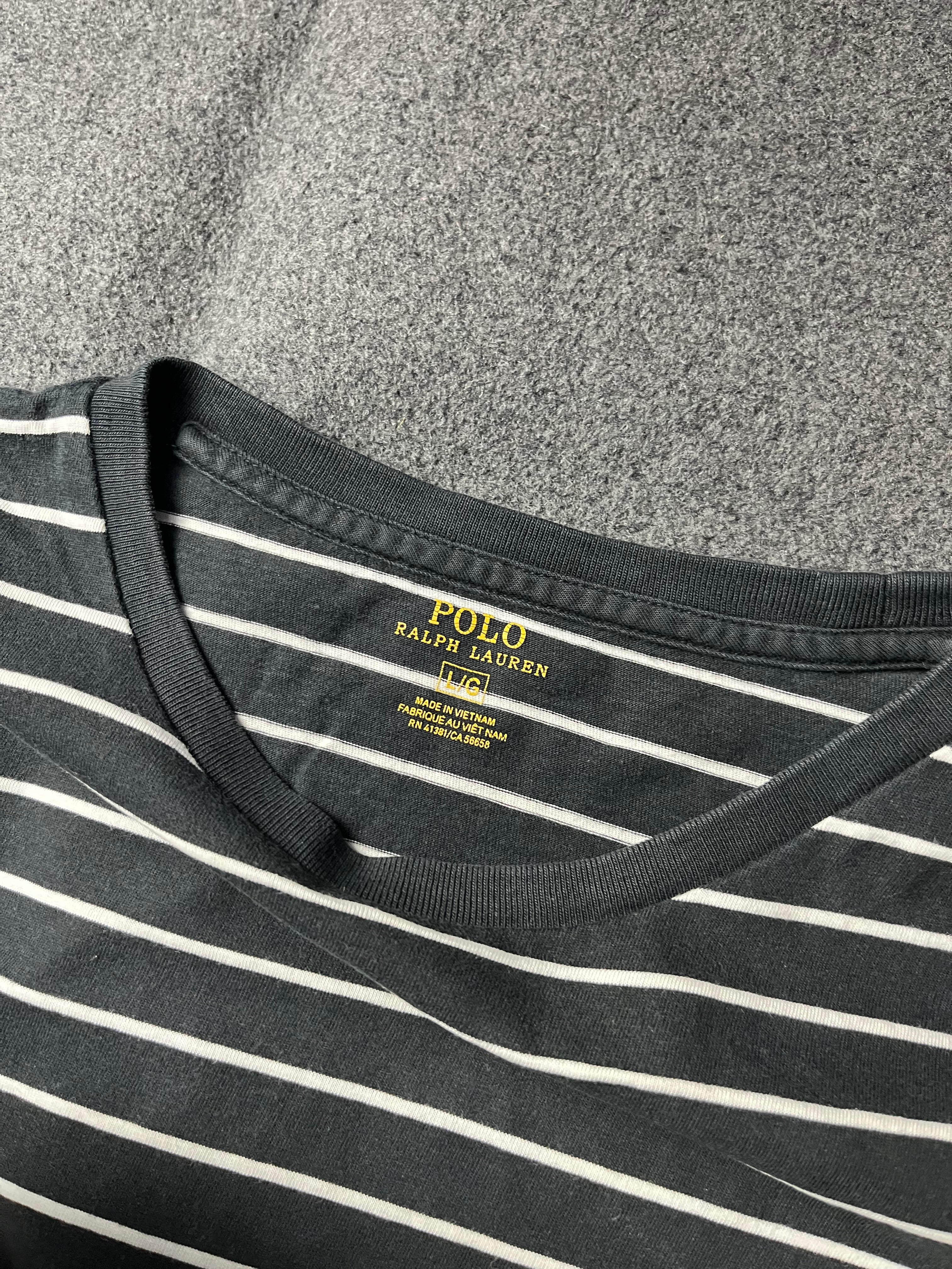 Polo Ralph Lauren  Black White Stripe Custom Slim Fit Preppy Casual