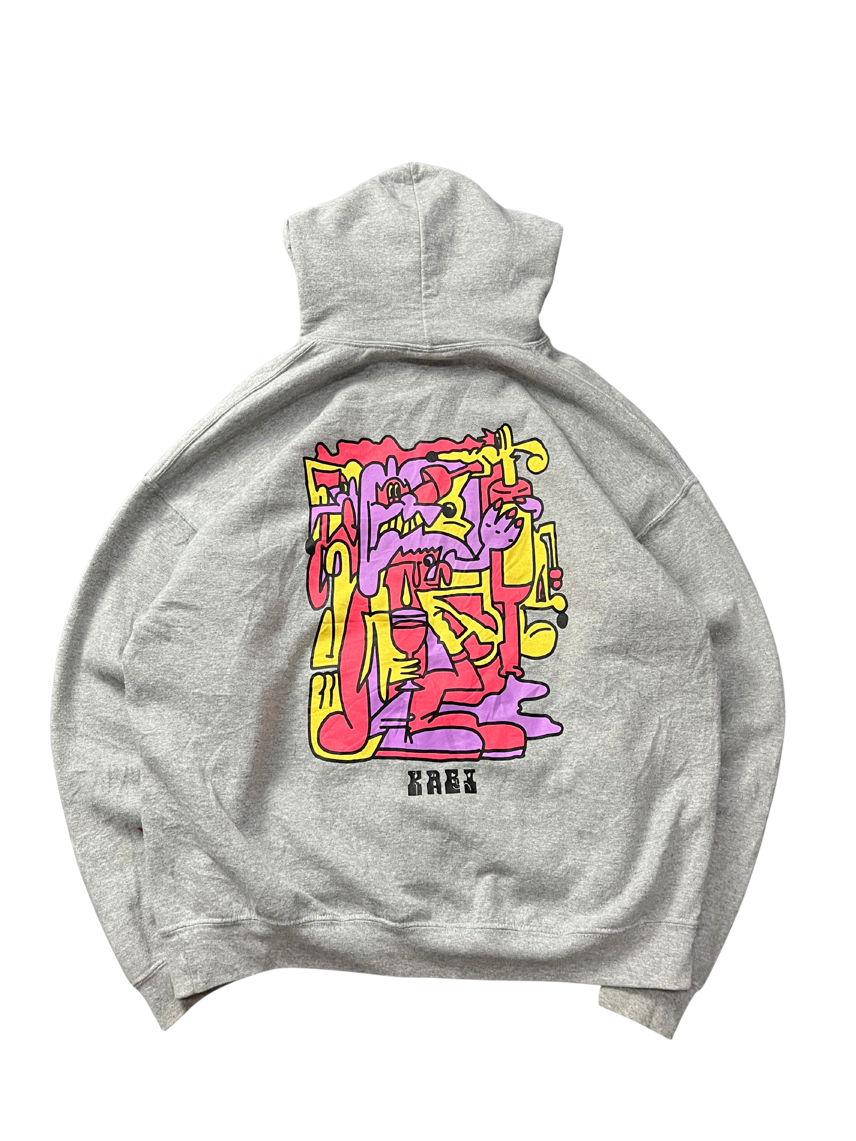 hoodie with a colorful graphic print on the back