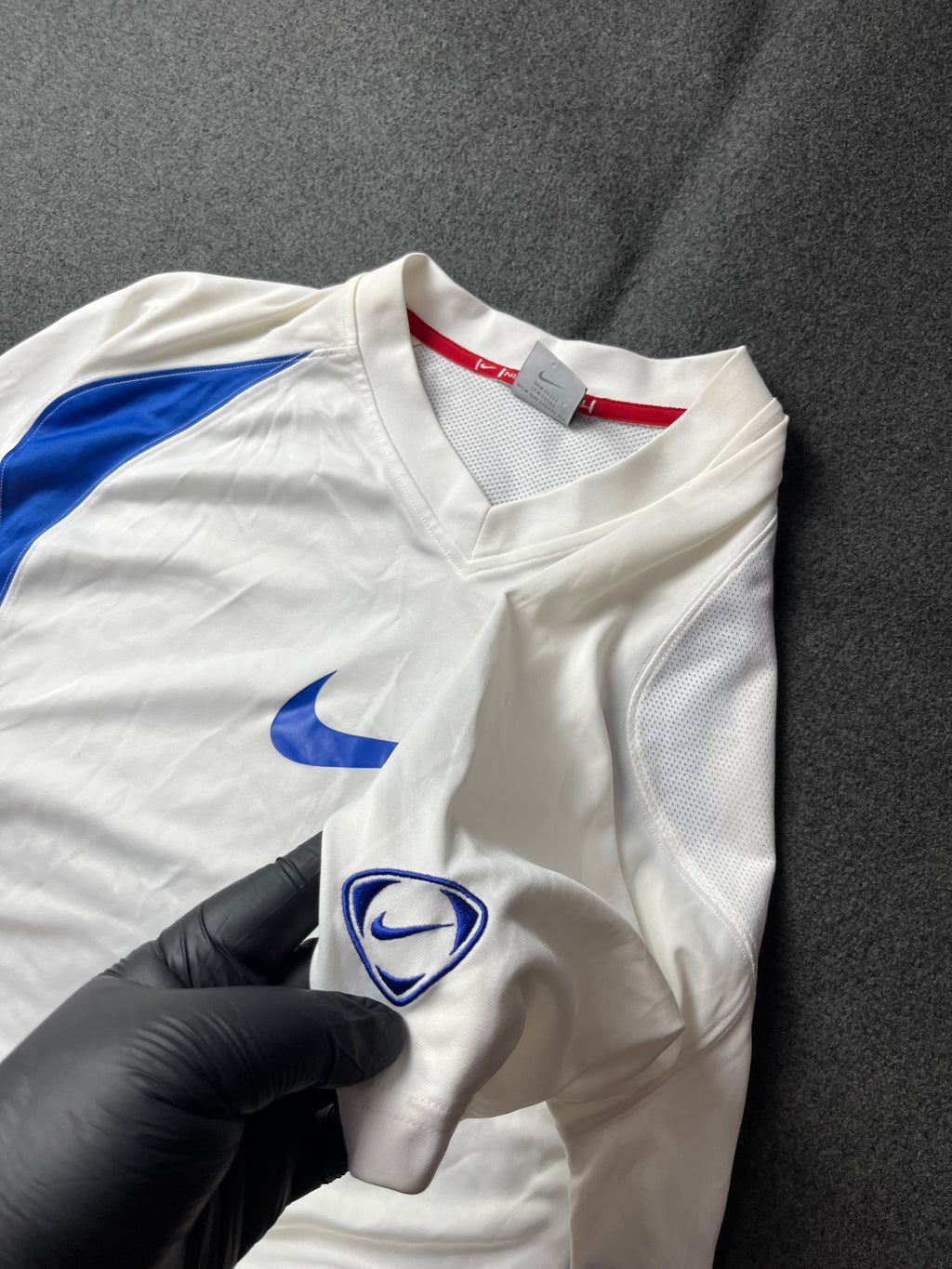 Nike Dri-FIT Game Shirt, White Blue, Big Swoosh