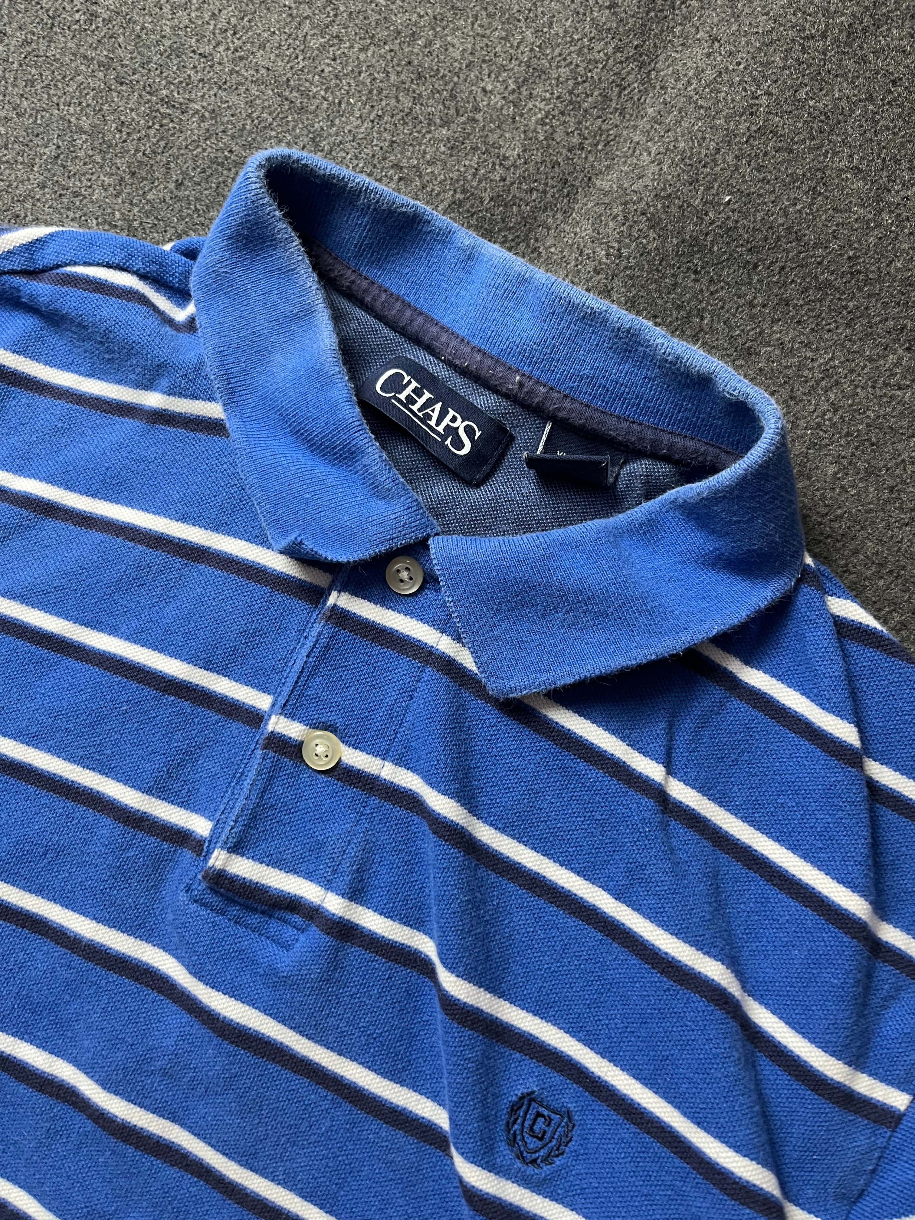 CHAPS Short Sleeve Golf Polo  Blue/Black/White Striped
