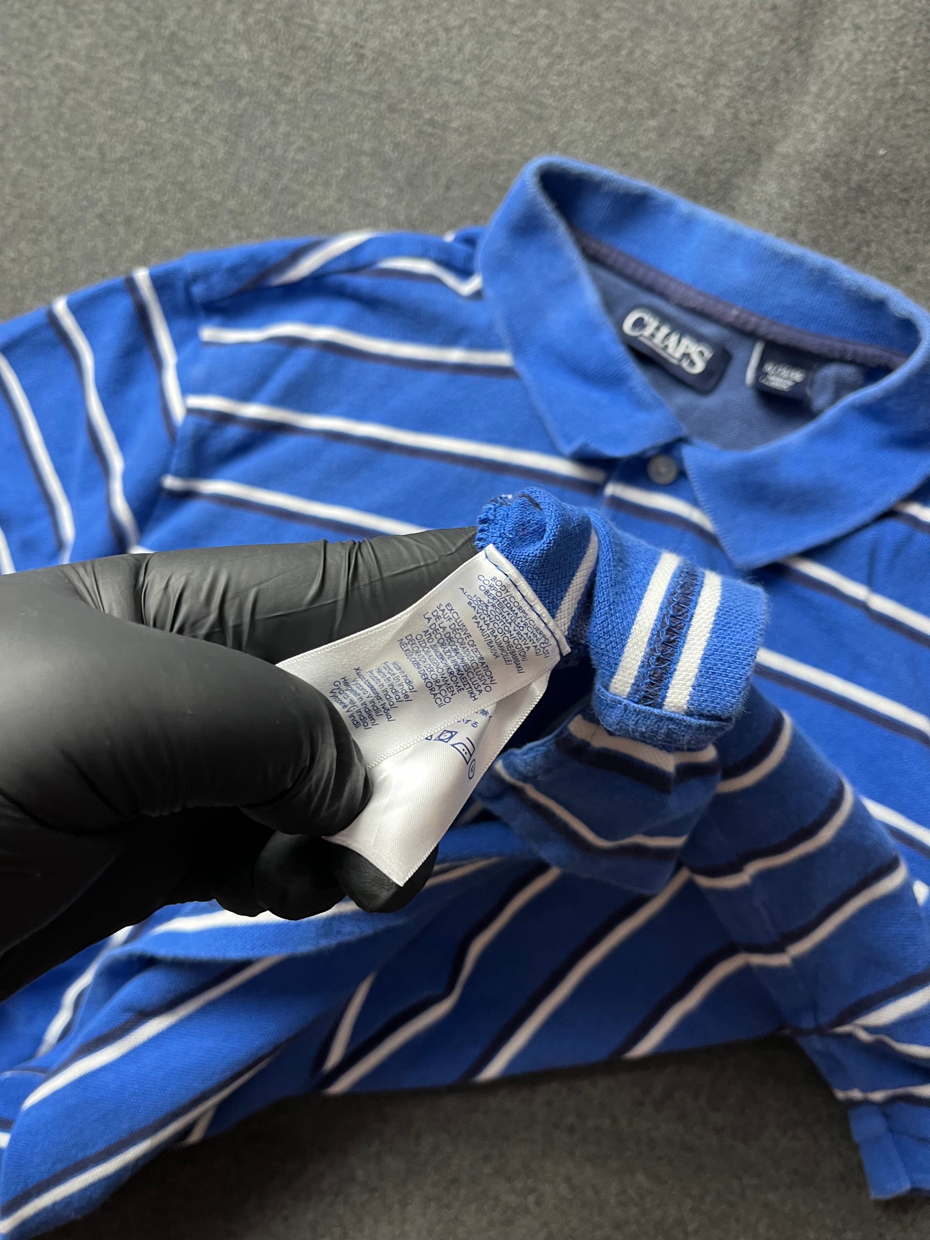 CHAPS Short Sleeve Golf Polo  Blue/Black/White Striped