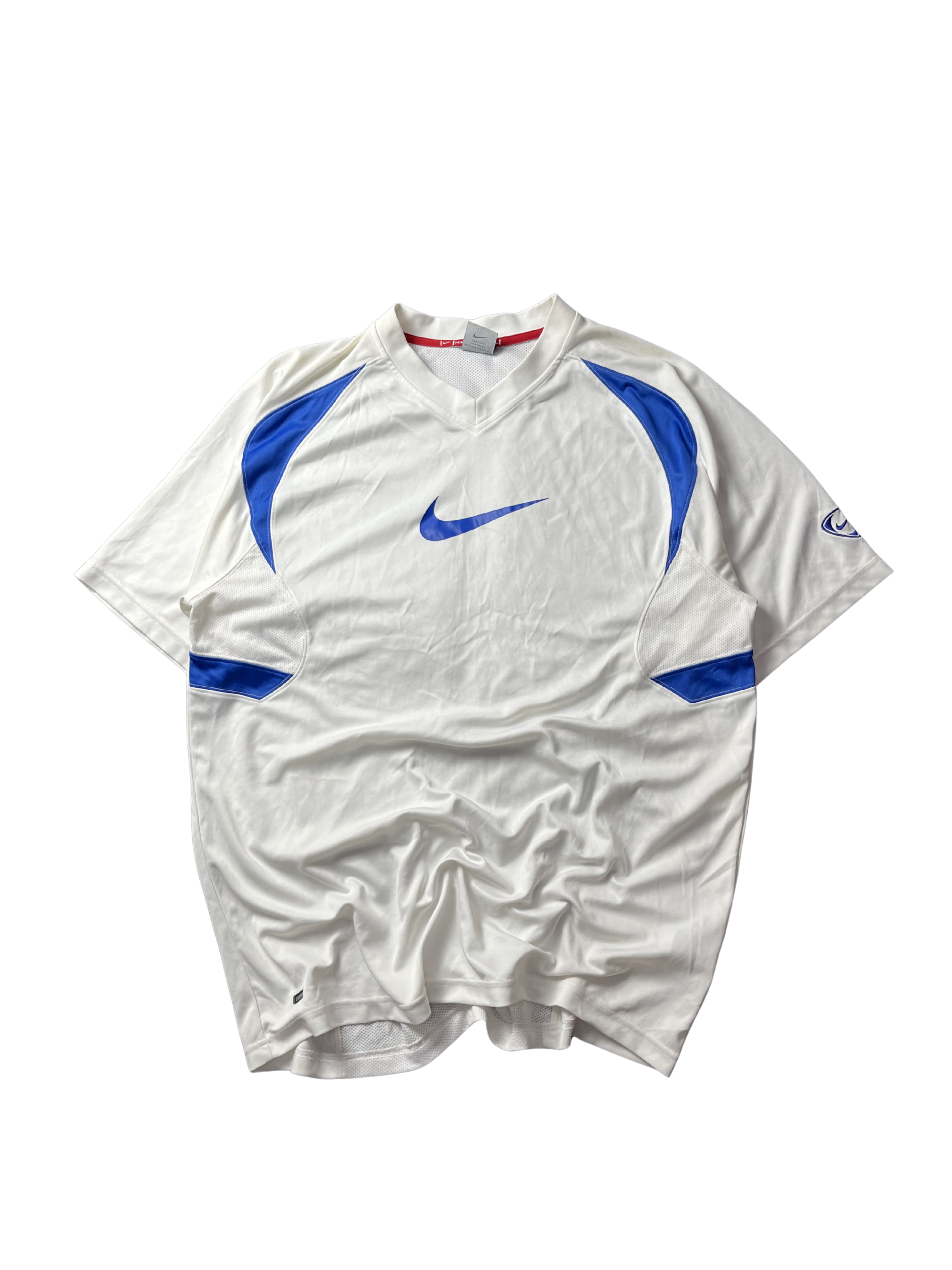 Nike Dri-FIT Game Shirt, White Blue, Big Swoosh