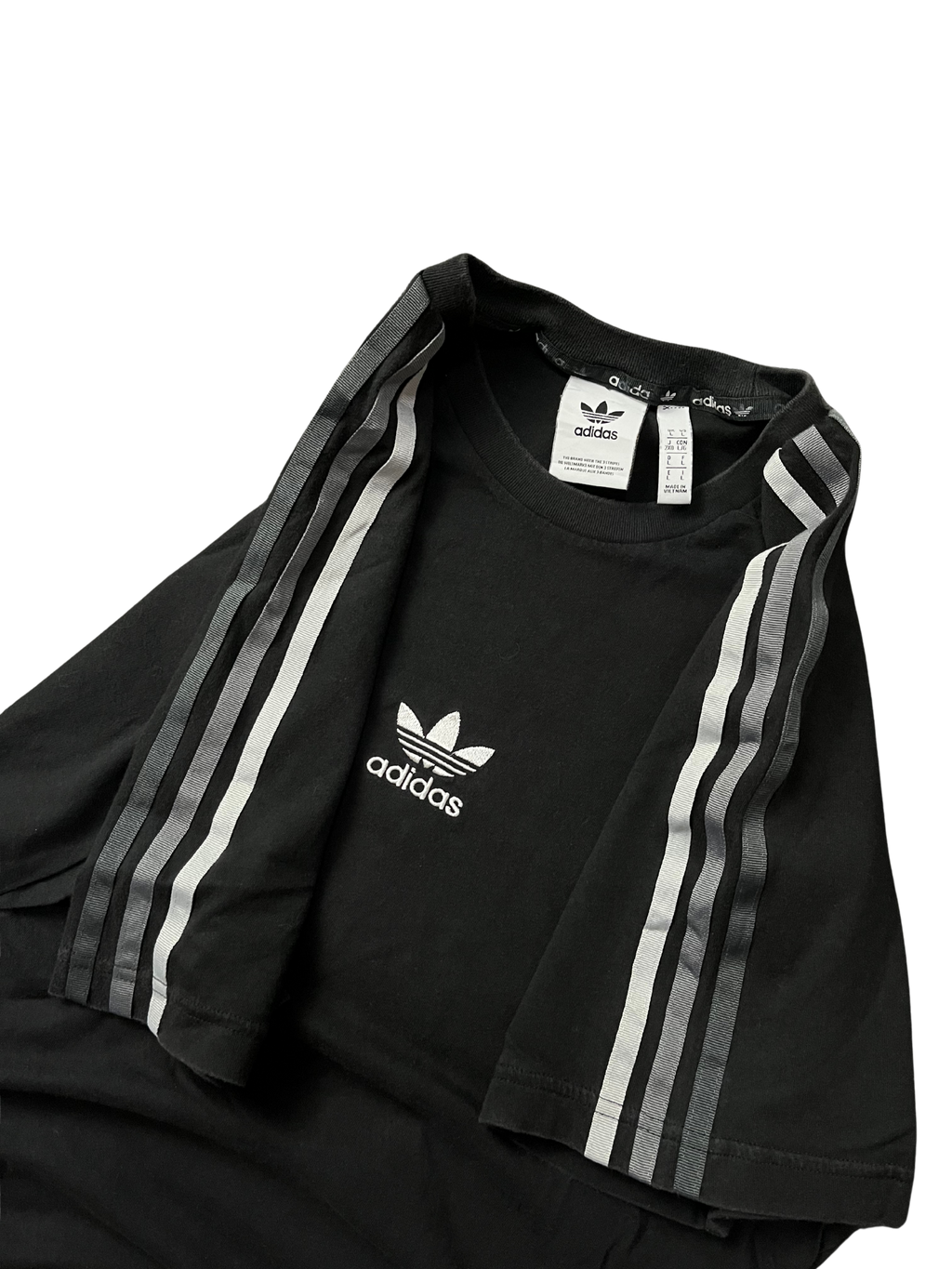 Adidas Originals Stripe Logo Micro Mark Round Neck Casual Short Sleeve Black