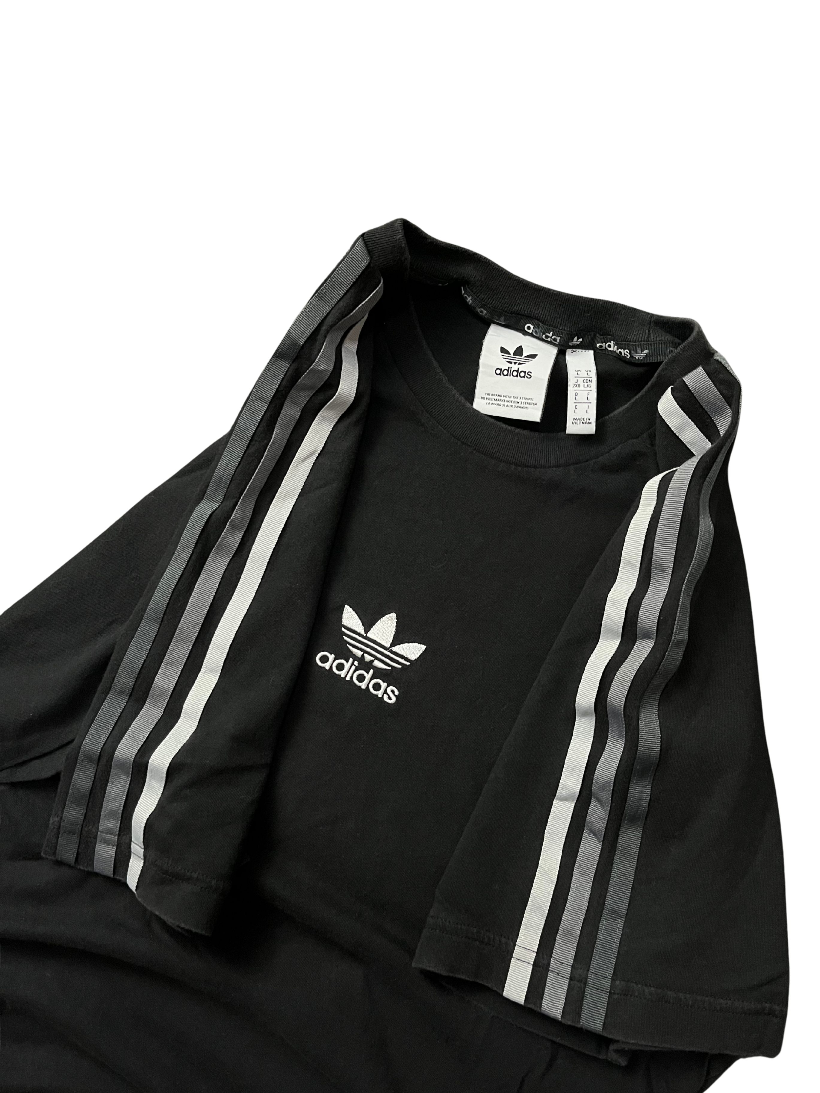 Adidas Originals Stripe Logo Micro Mark Round Neck Casual Short Sleeve Black