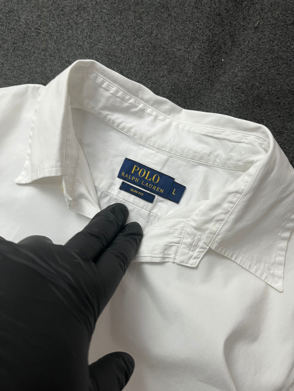 Polo Ralph Lauren long-sleeve button-down shirt in white cotton with a blue embroidered Polo Pony logo