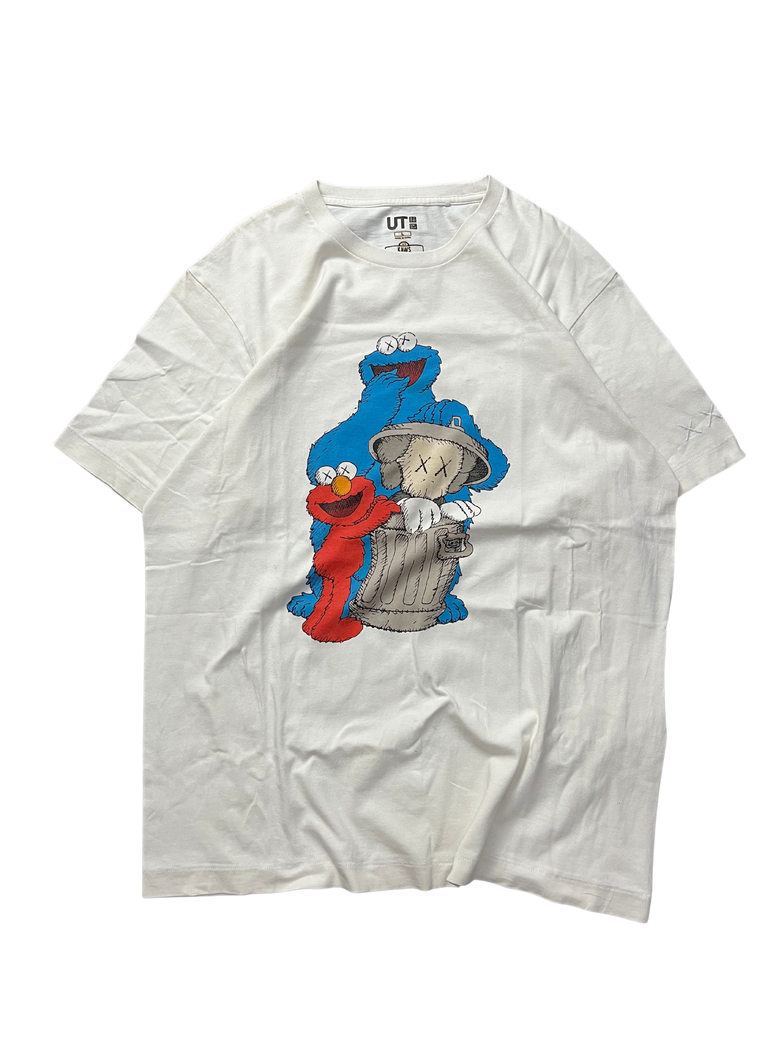 Kaws x Uniqlo x Sesame Street Companion Trash Can Tee White