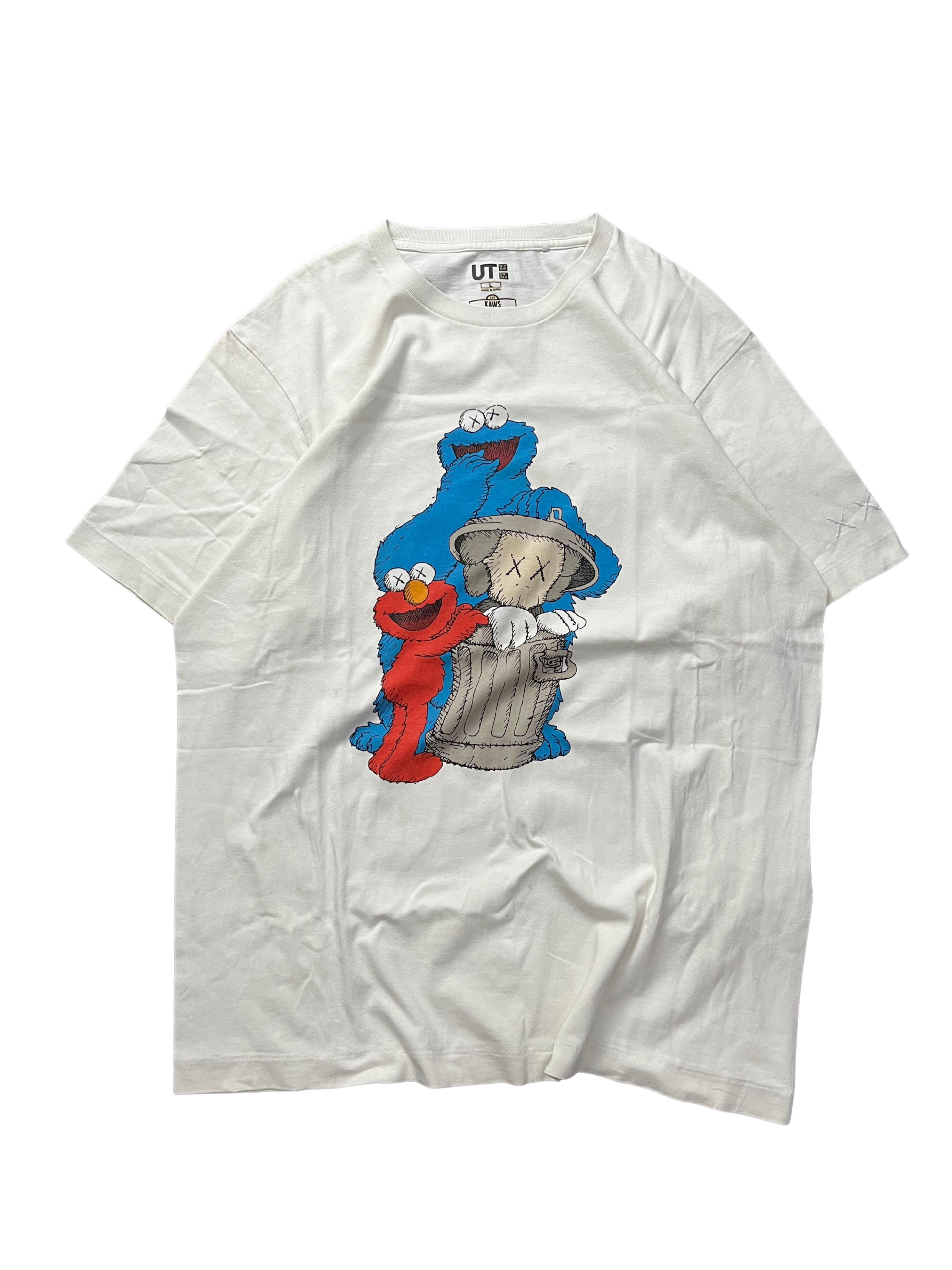 Kaws x Uniqlo x Sesame Street Companion Trash Can Tee White