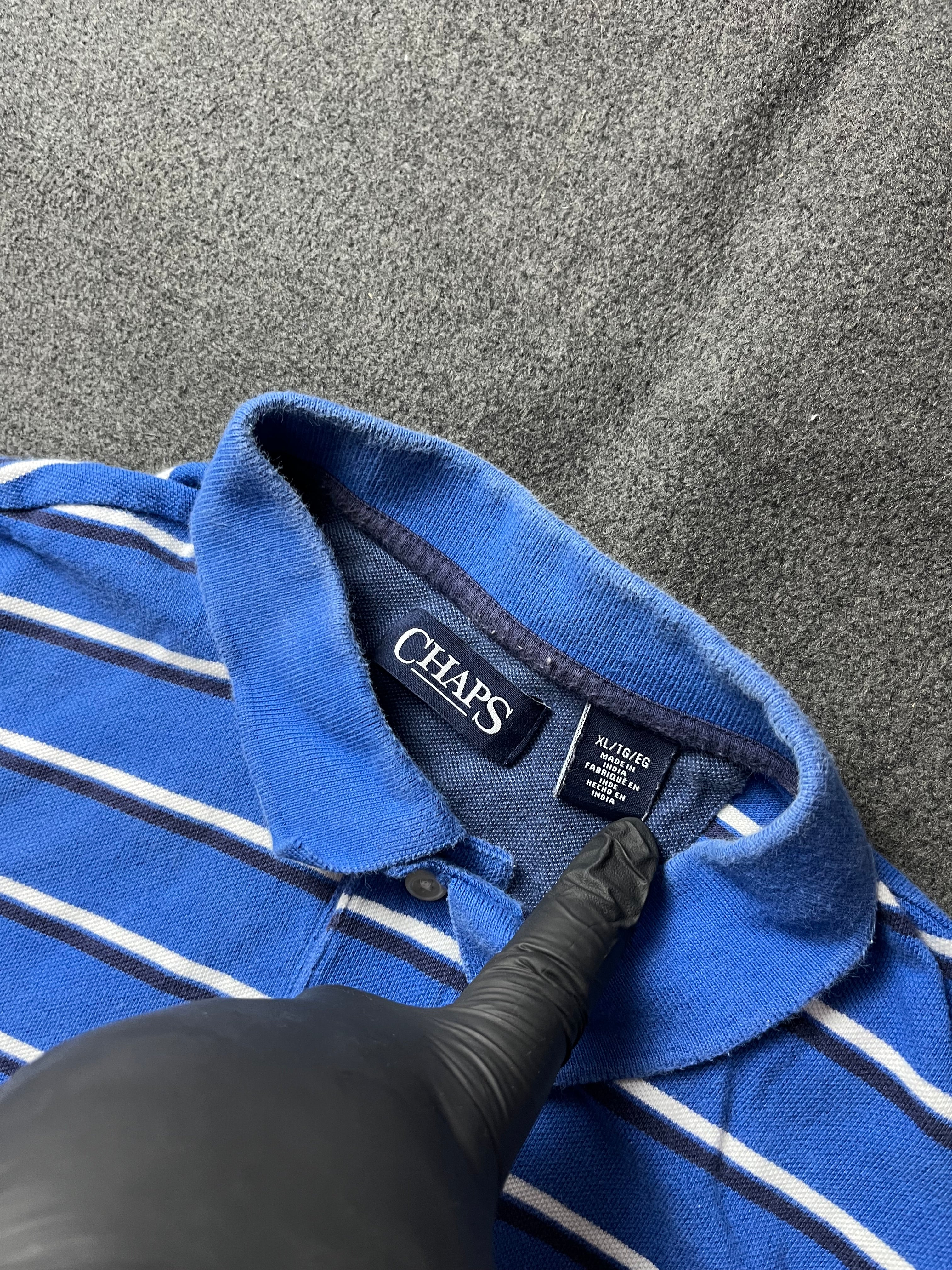 CHAPS Short Sleeve Golf Polo  Blue/Black/White Striped