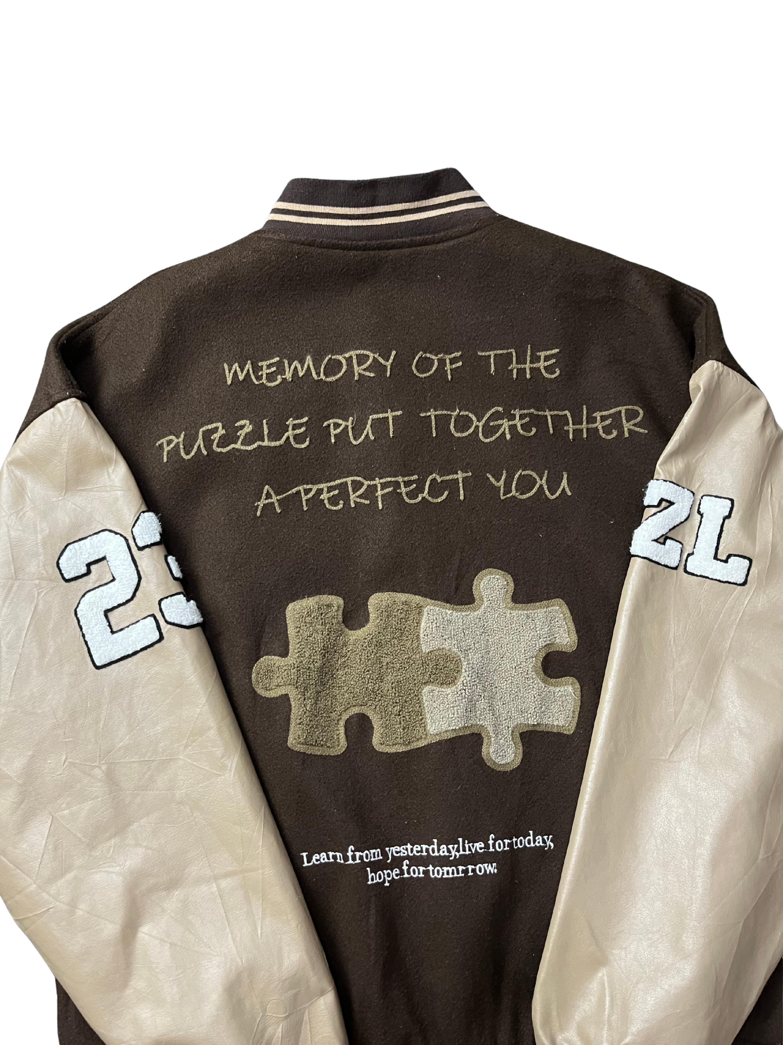 Brown and white varsity jacket Yesstyle Barely work