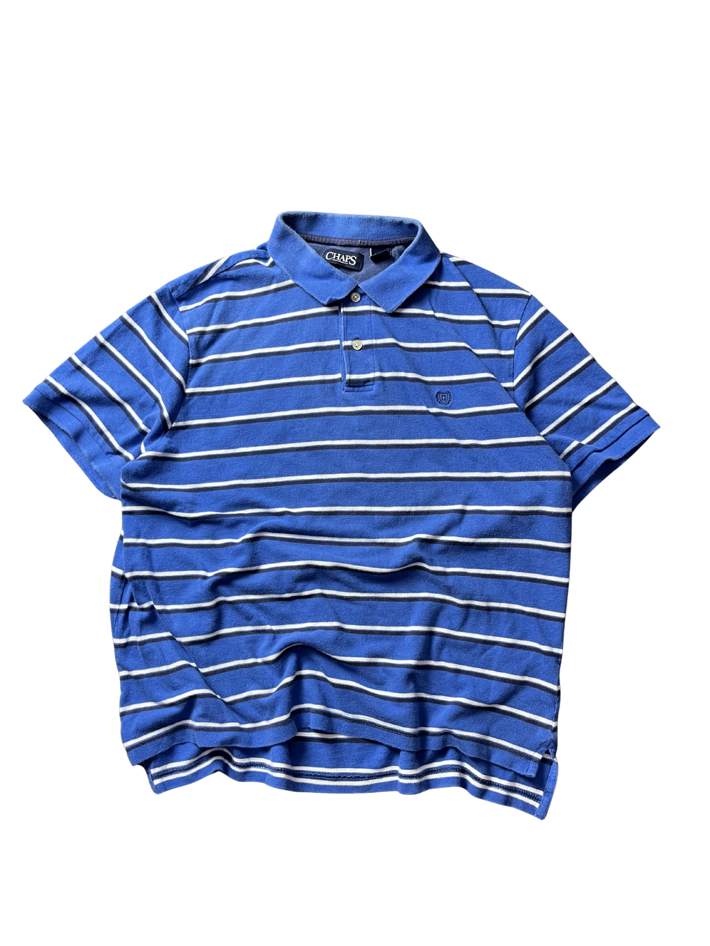 CHAPS Short Sleeve Golf Polo  Blue/Black/White Striped