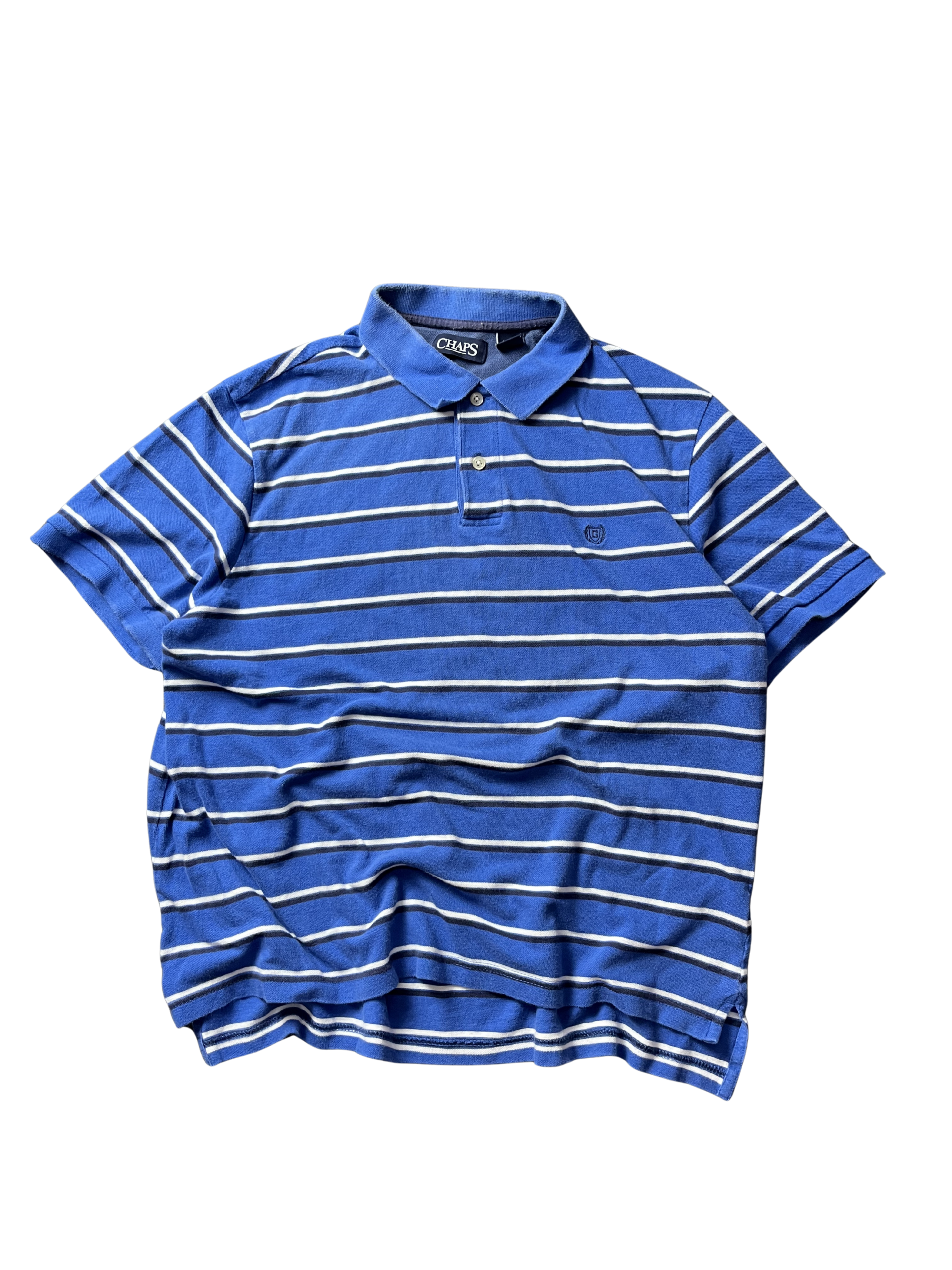 CHAPS Short Sleeve Golf Polo  Blue/Black/White Striped