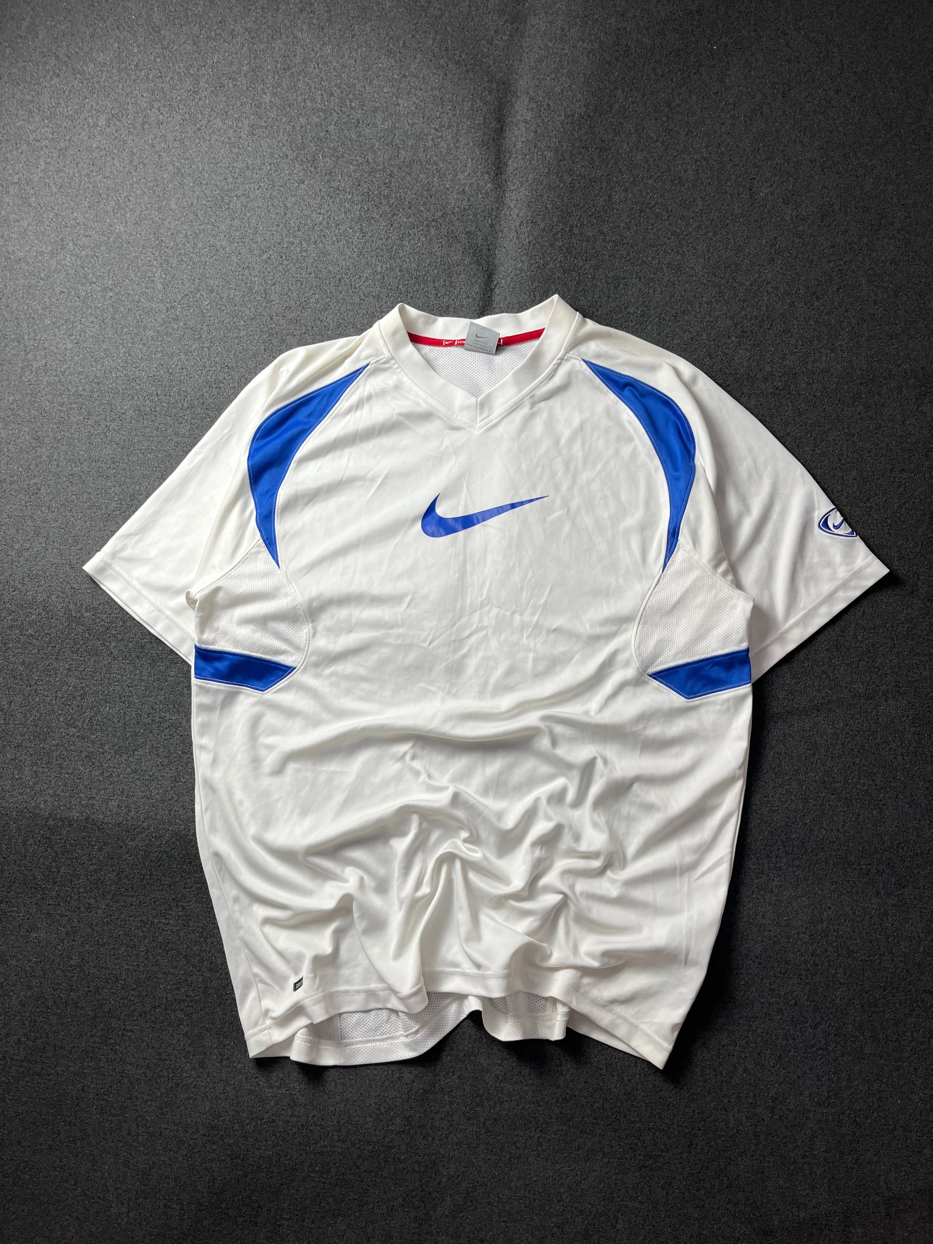 Nike Dri-FIT Game Shirt, White Blue, Big Swoosh