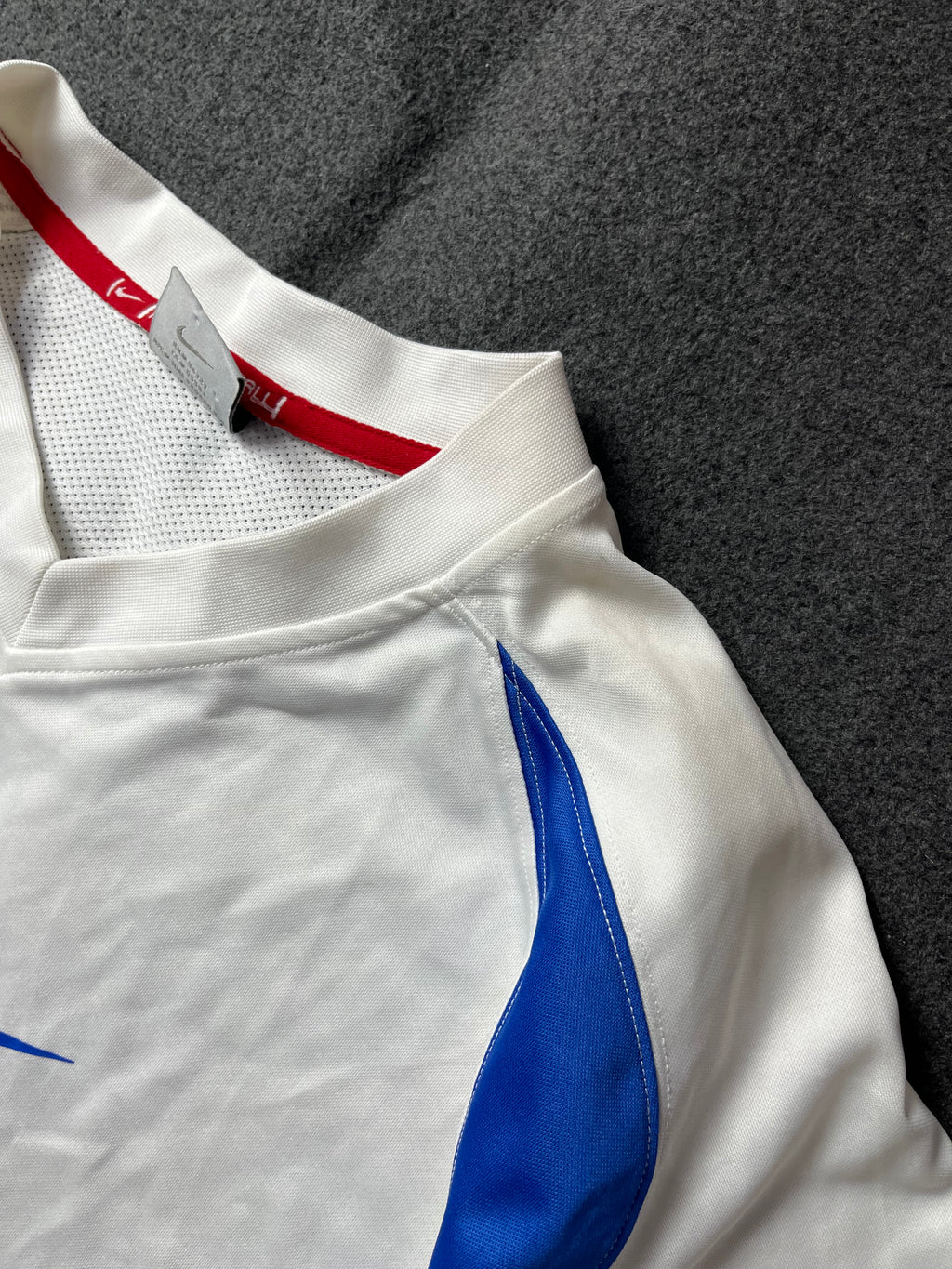 Nike Dri-FIT Game Shirt, White Blue, Big Swoosh