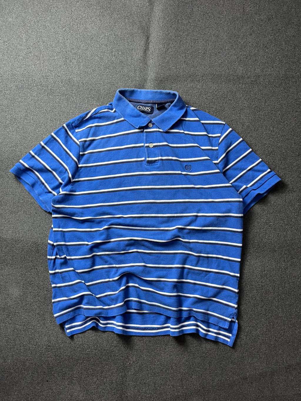CHAPS Short Sleeve Golf Polo  Blue/Black/White Striped