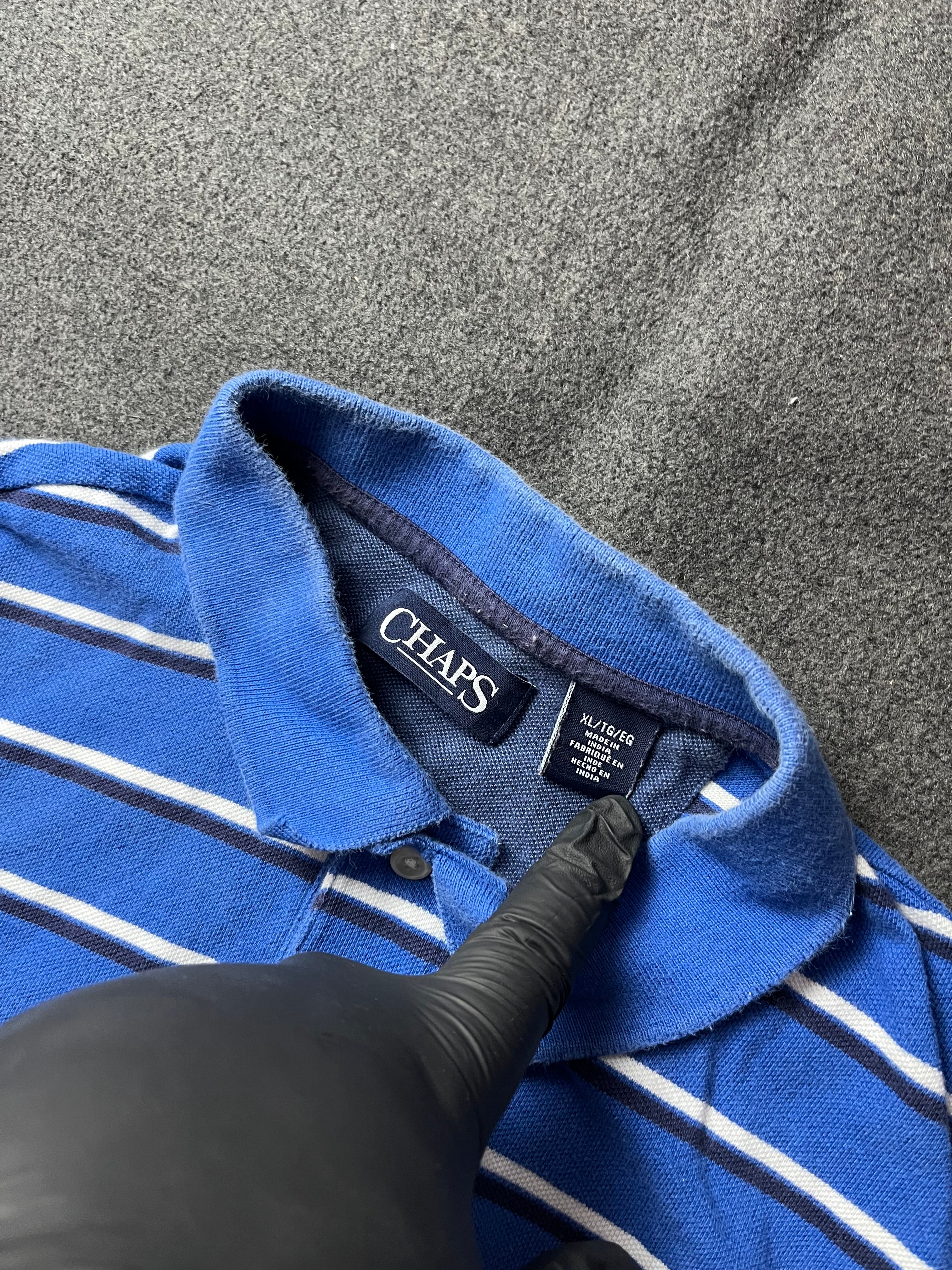 CHAPS Short Sleeve Golf Polo  Blue/Black/White Striped